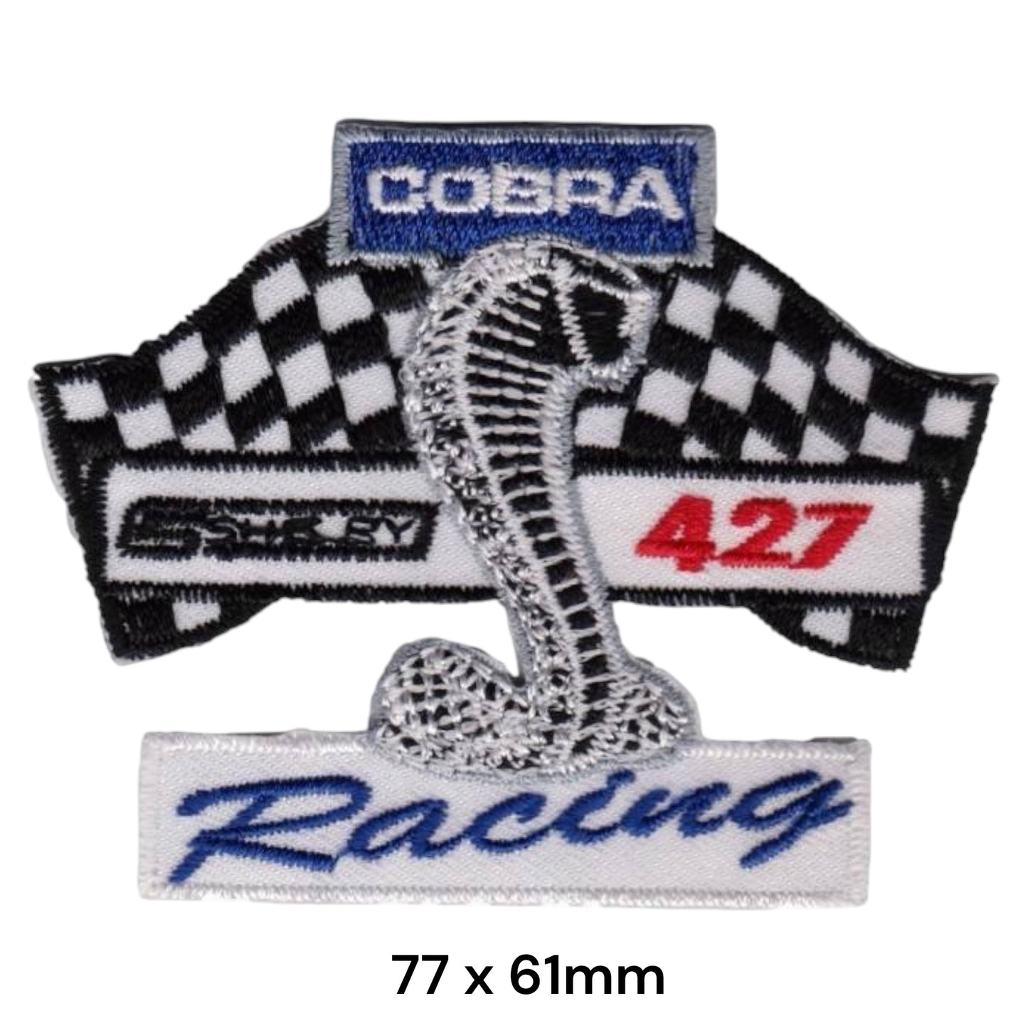 Shelby Cobra 427 Racing Checkered Flag Embroidered Patch Iron-On Sew-On Classic Car Muscle Jacket Badge