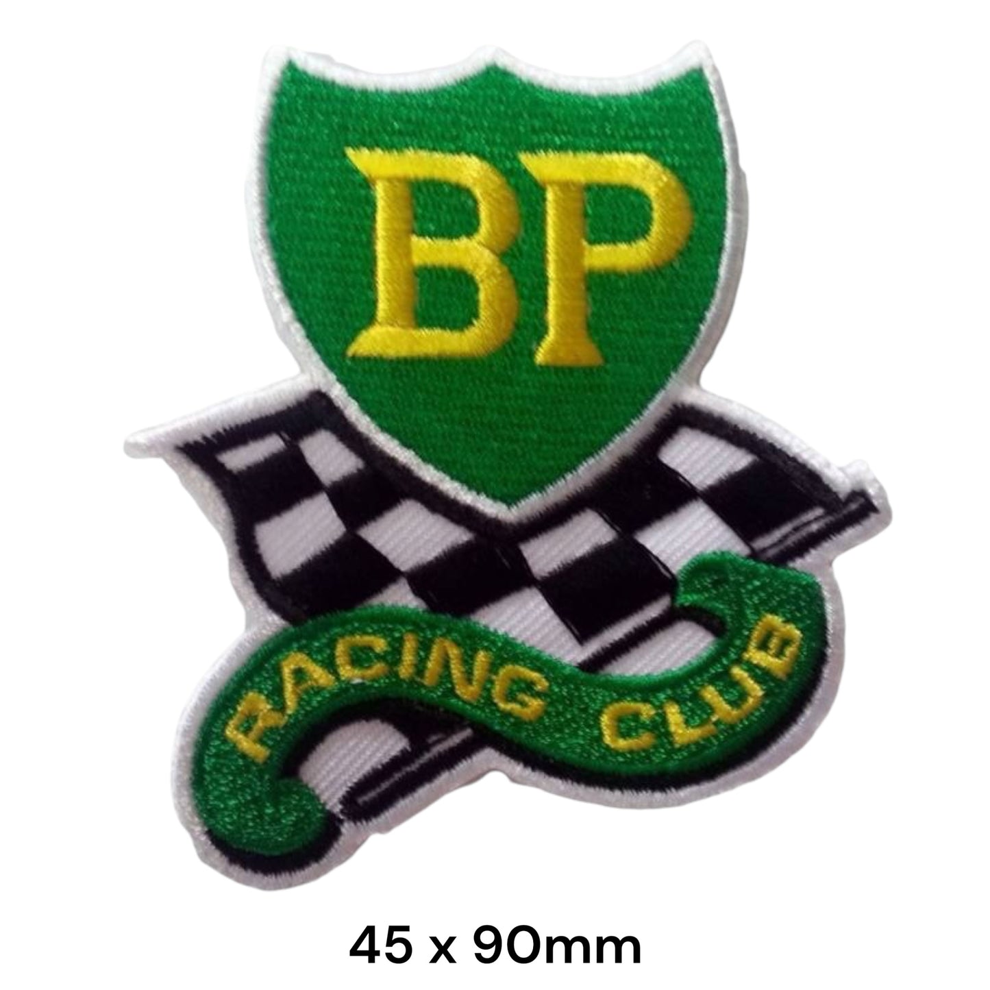 BP Racing Club Checkered Flag Embroidered Patch Iron-On Sew-On Vintage Petrol Classic Car Jacket Badge