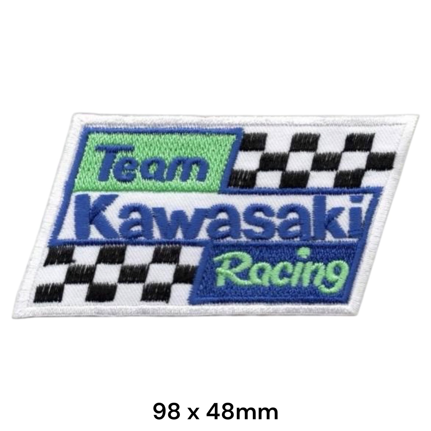 Team Kawasaki Racing Checkered Flag Embroidered Patch Iron-On Sew-On Motorcycle Biker Classic Jacket Badge