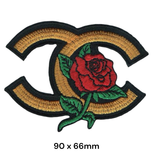 CC Logo Rose Embroidered Patch Iron-On Sew-On Fashion Luxury Floral Classic Jacket Badge