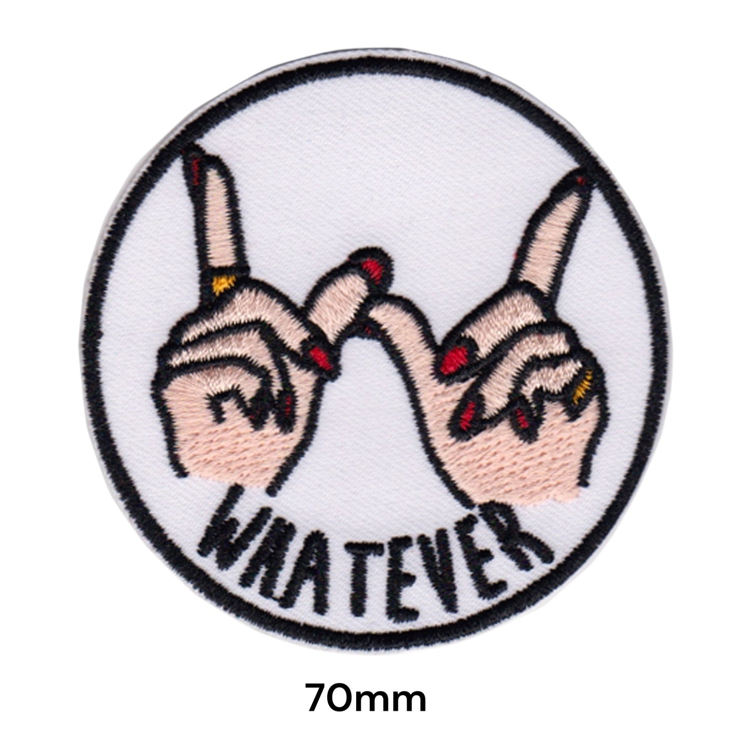 Whatever Hand Gesture Round Embroidered Patch Iron-On Sew-On Funny Sassy Streetwear Fashion Jacket Badge