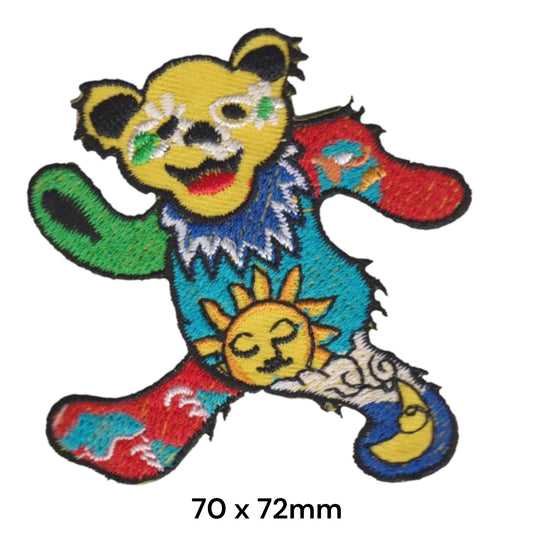 Dancing Bear Sun Moon Embroidered Patch Iron-On Sew-On Psychedelic Hippie Festival Rock Music Jacket Badge