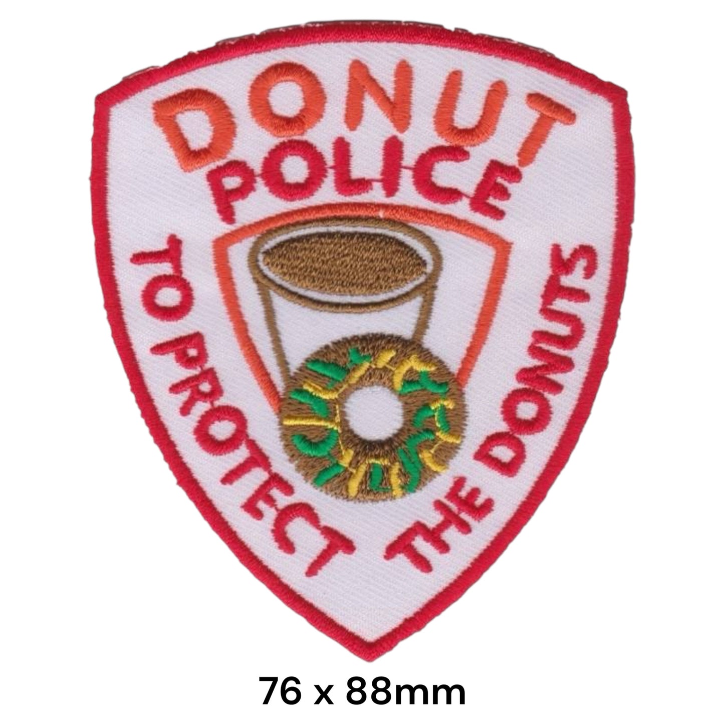 Donut Police Shield Embroidered Patch Iron-On Sew-On Funny Novelty Food Humor Streetwear Jacket Badge