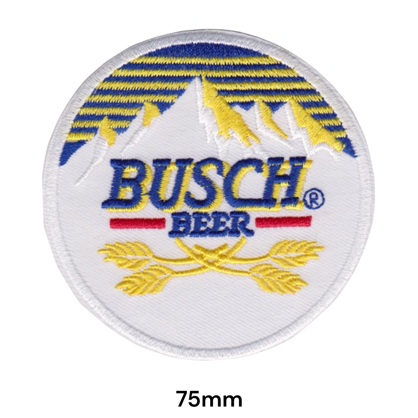 Busch Beer Logo Embroidered Patch 75mm round white blue yellow red