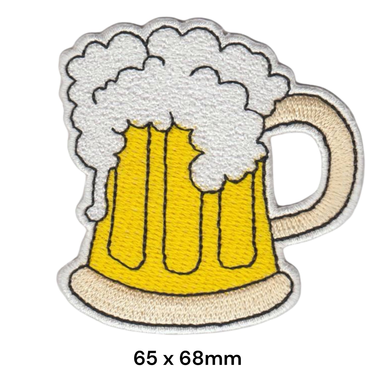 Beer Mug Embroidered Patch 65x68mm yellow white beige