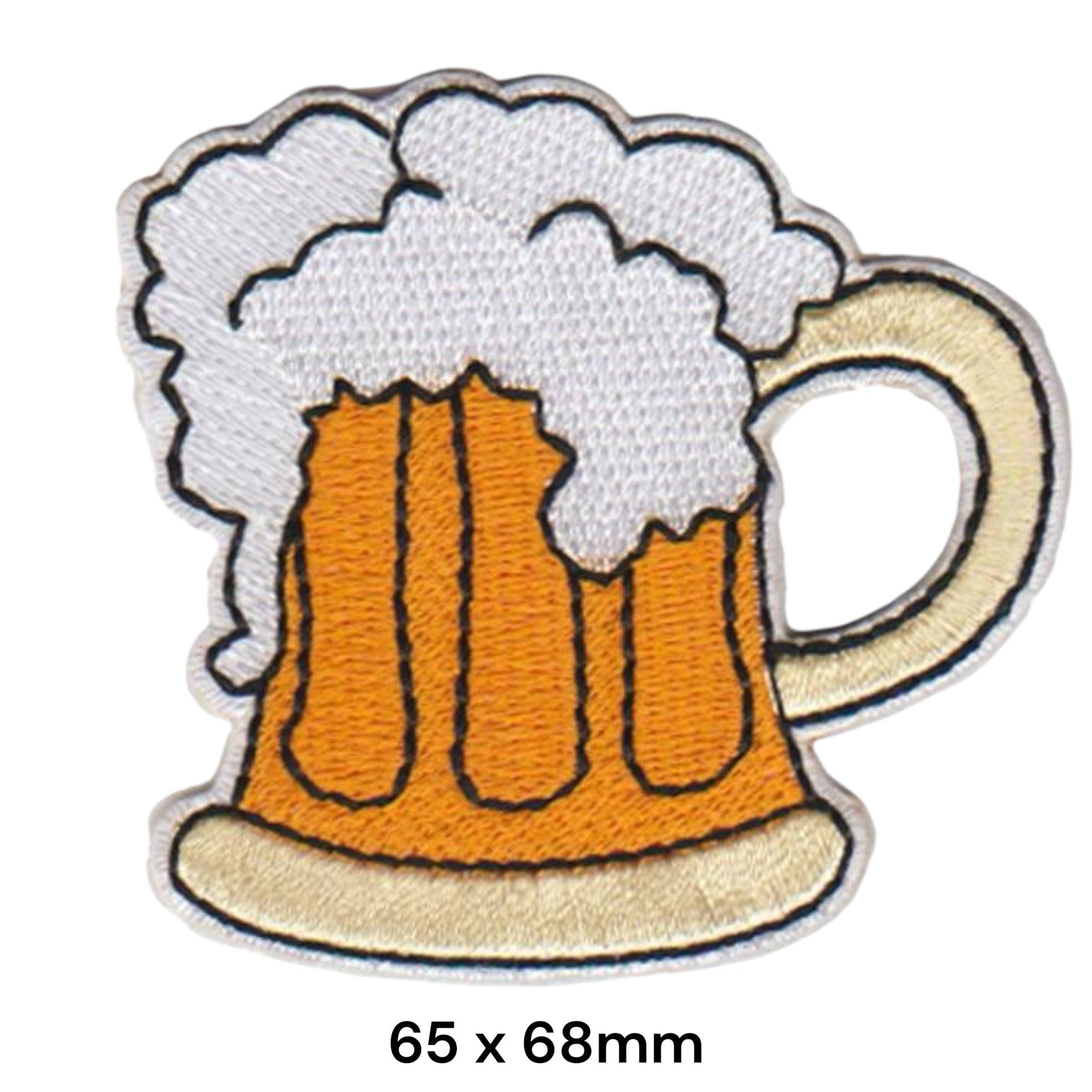 Beer Mug Amber Embroidered Patch 65x68mm orange white beige
