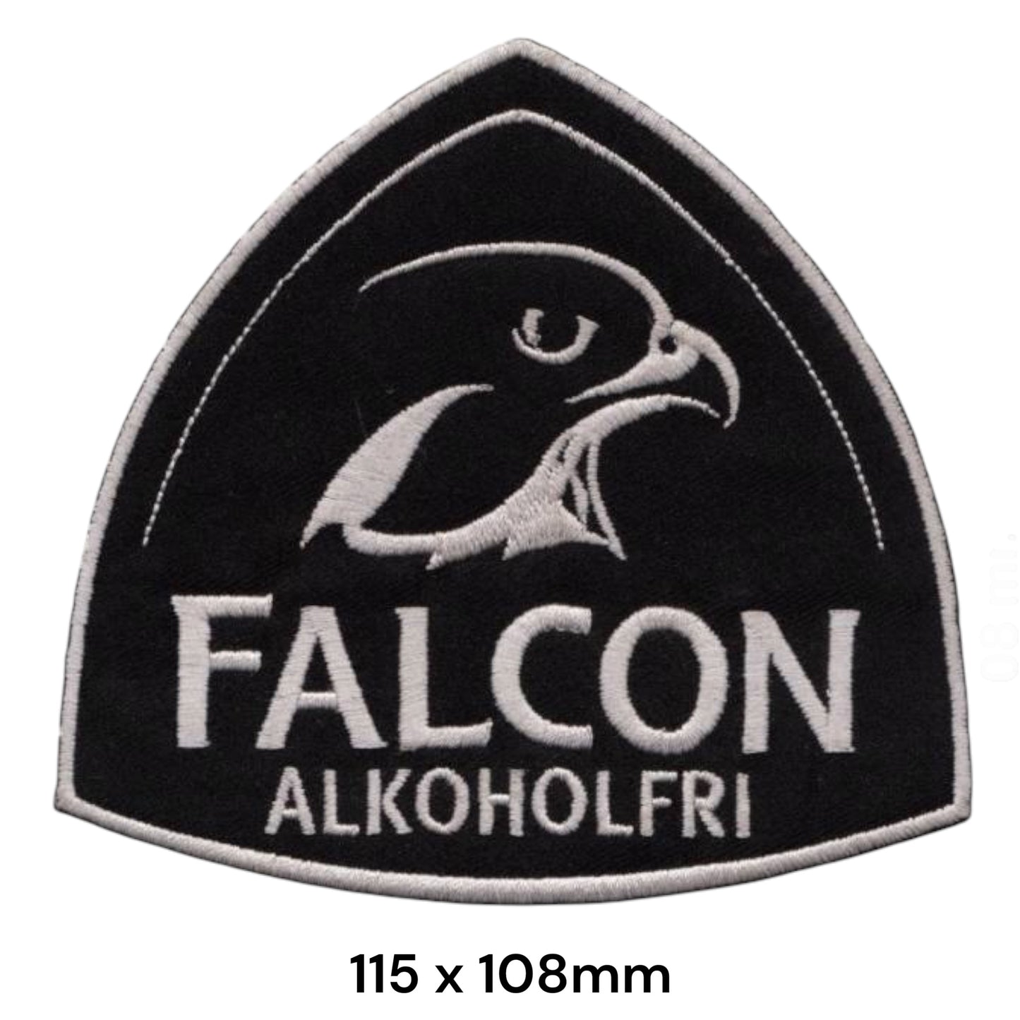 Falcon Alkoholfri Beer Logo Embroidered Patch 115x108mm black white
