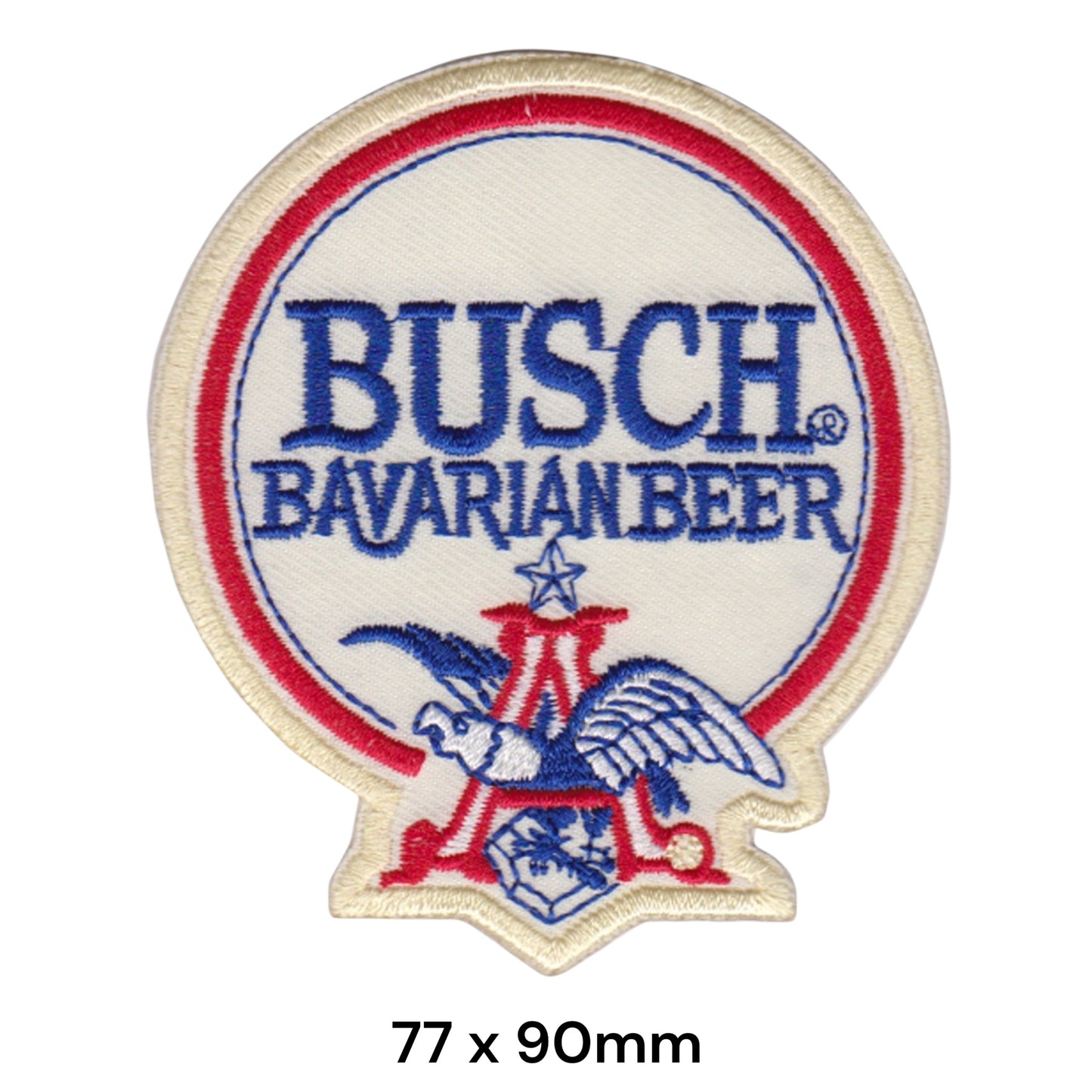 Busch Bavarian Beer Logo Embroidered Patch 77x90mm cream white blue red