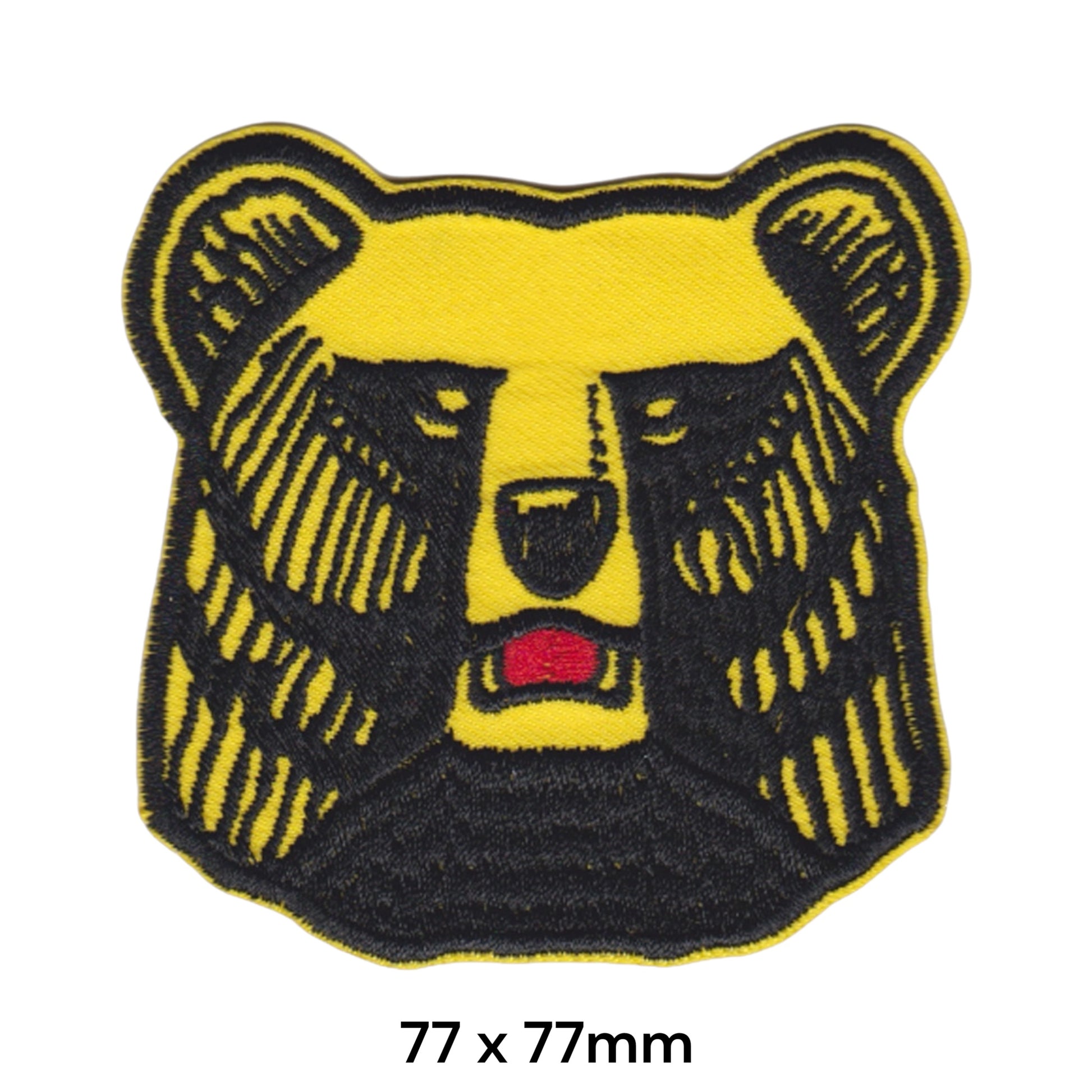 Grizzly Bear Head Embroidered Patch 77x77mm yellow gold black red