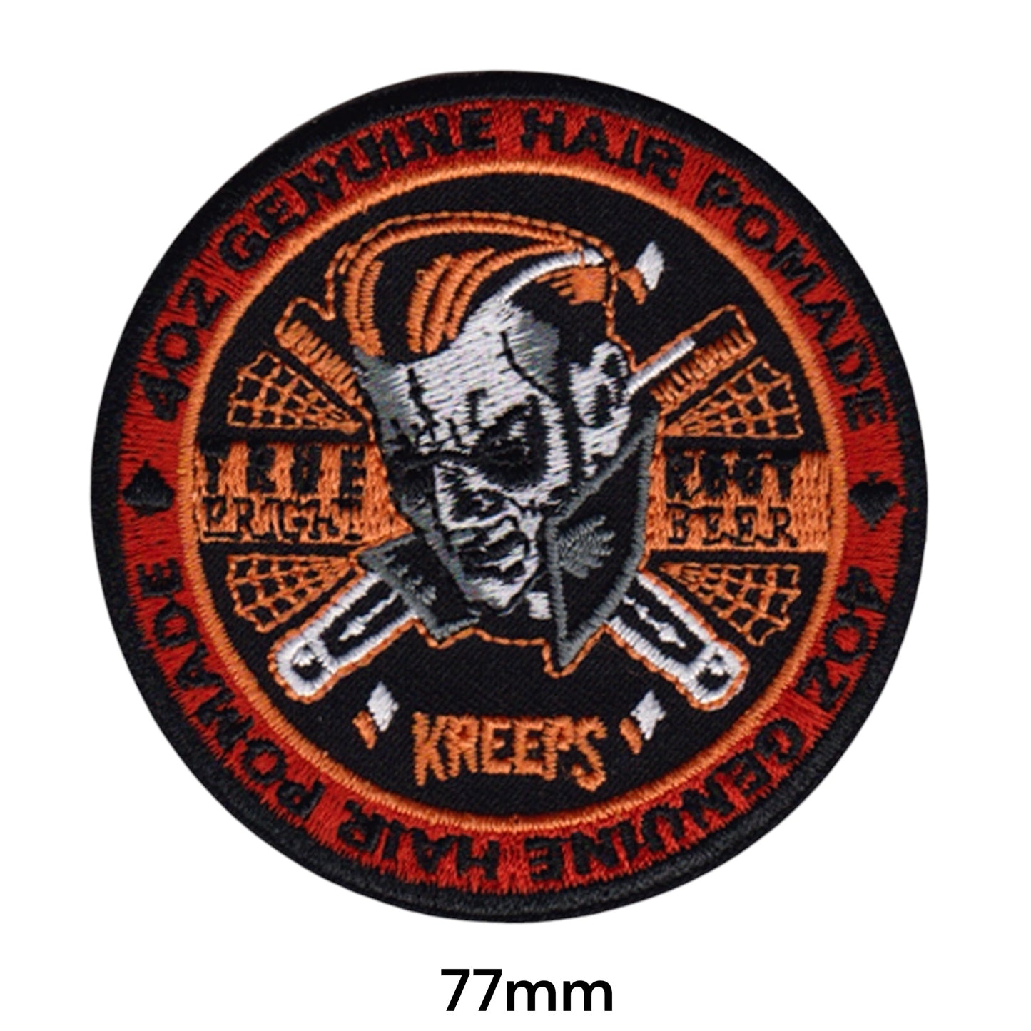 Kreeps Genuine Hair Pomade Embroidered Patch 77mm round black orange grey