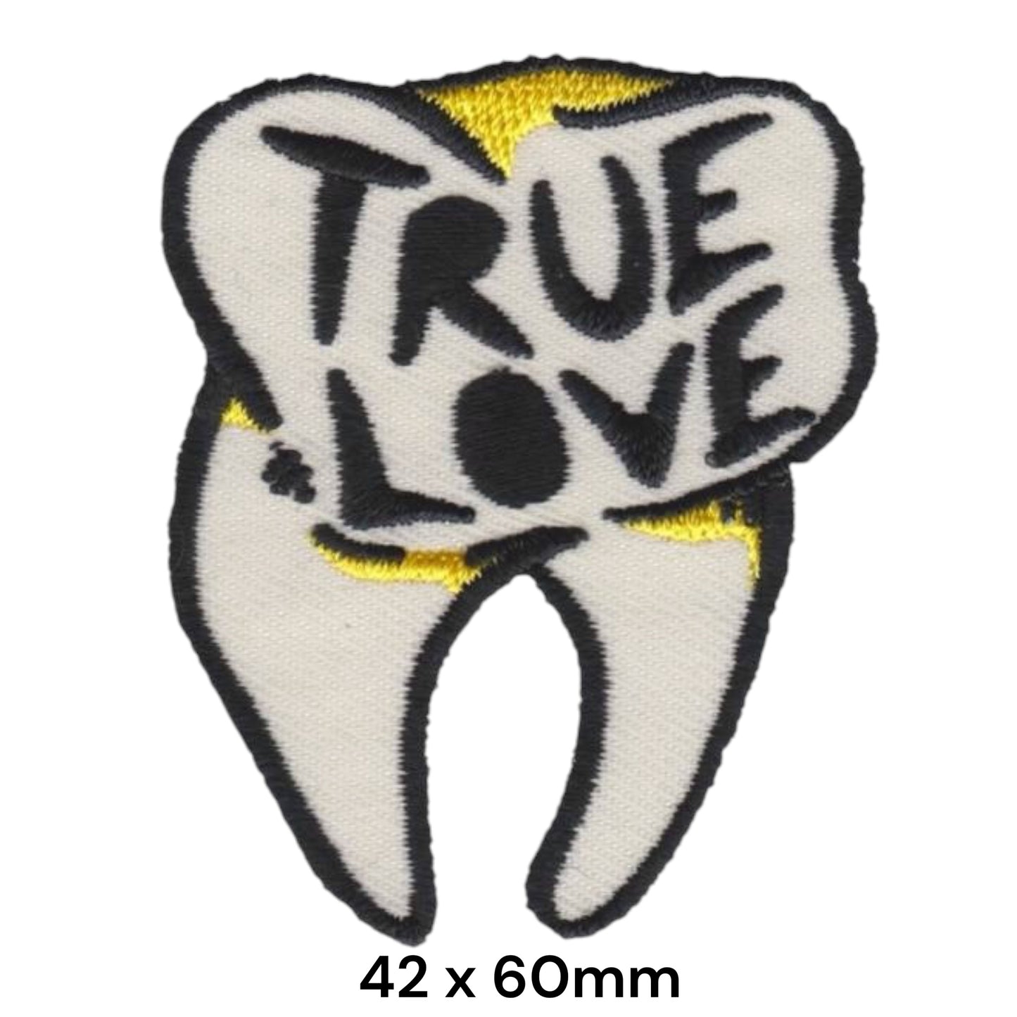 True Love Tooth Embroidered Patch Iron-On Sew-On Quirky Streetwear Tattoo Style Novelty Jacket Badge