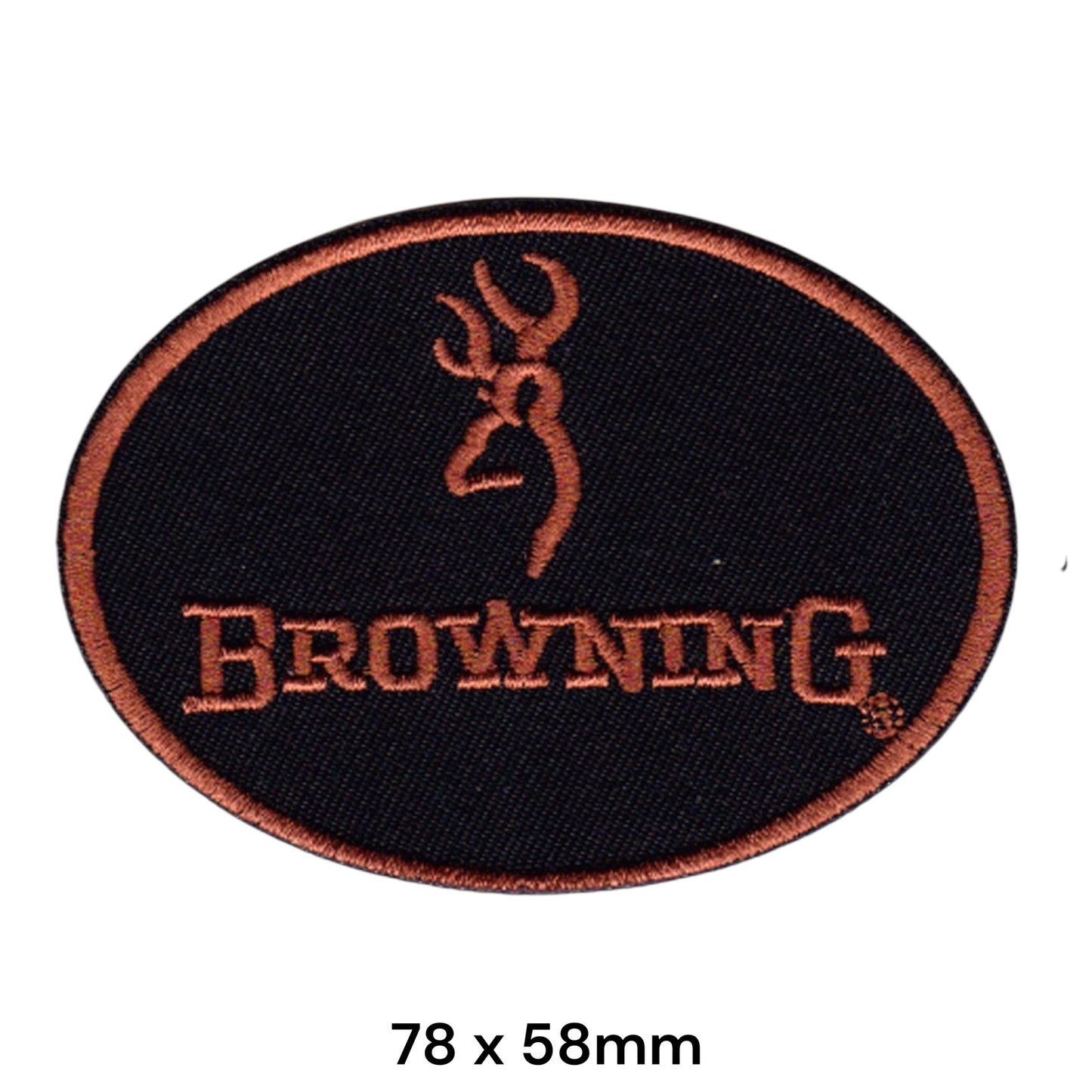 Browning Firearms Logo Oval Embroidered Patch 78x58mm black copper brown