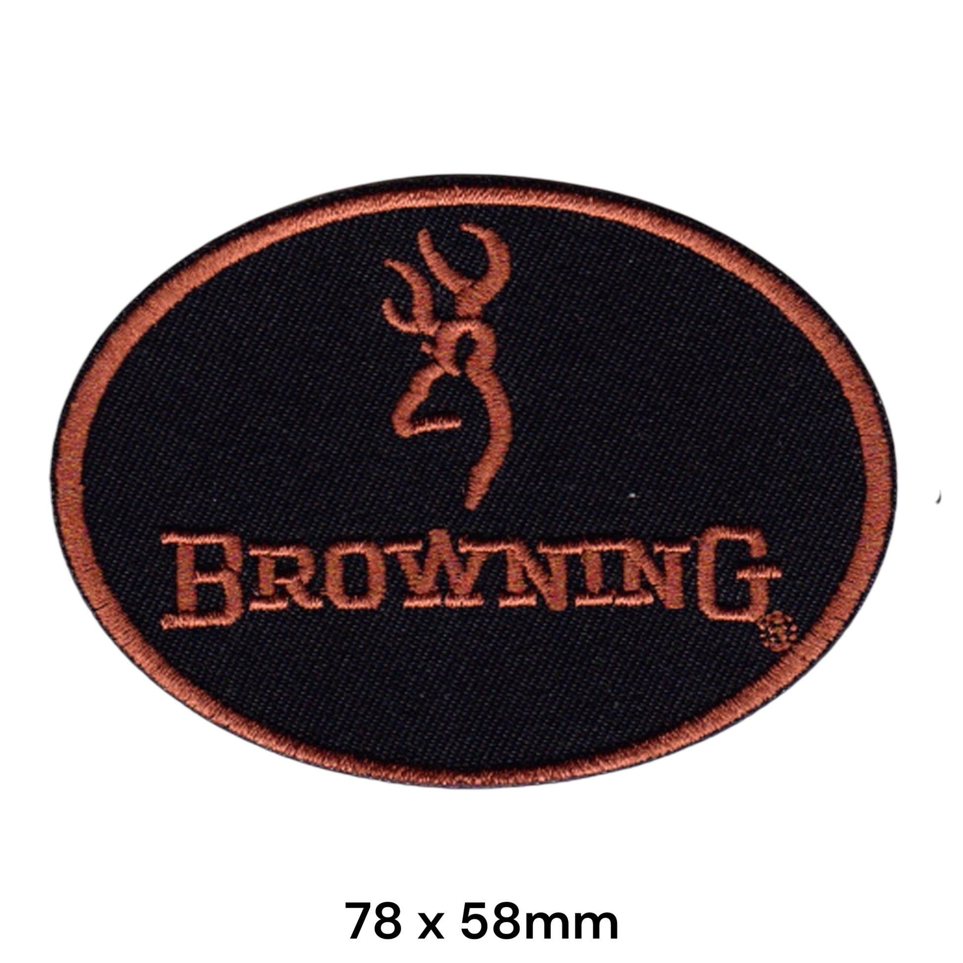 Browning Firearms Logo Oval Embroidered Patch 78x58mm black copper brown