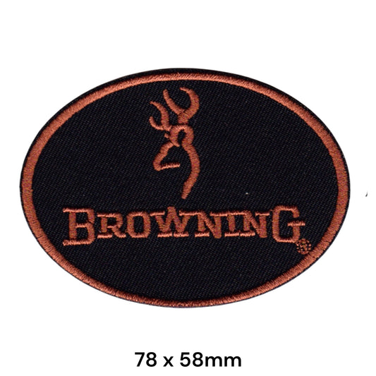 Browning Firearms Logo Oval Embroidered Patch 78x58mm black copper brown
