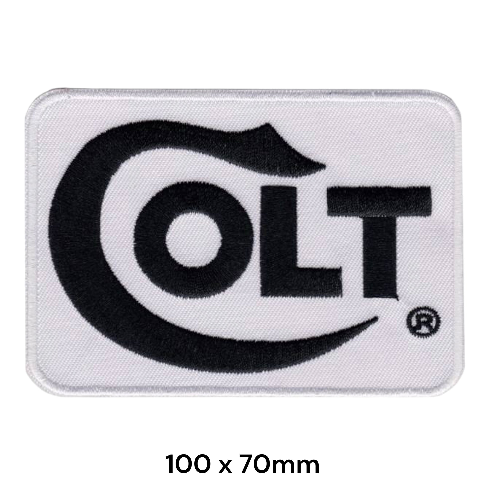 Colt Firearms Logo Embroidered Patch 100x70mm white black