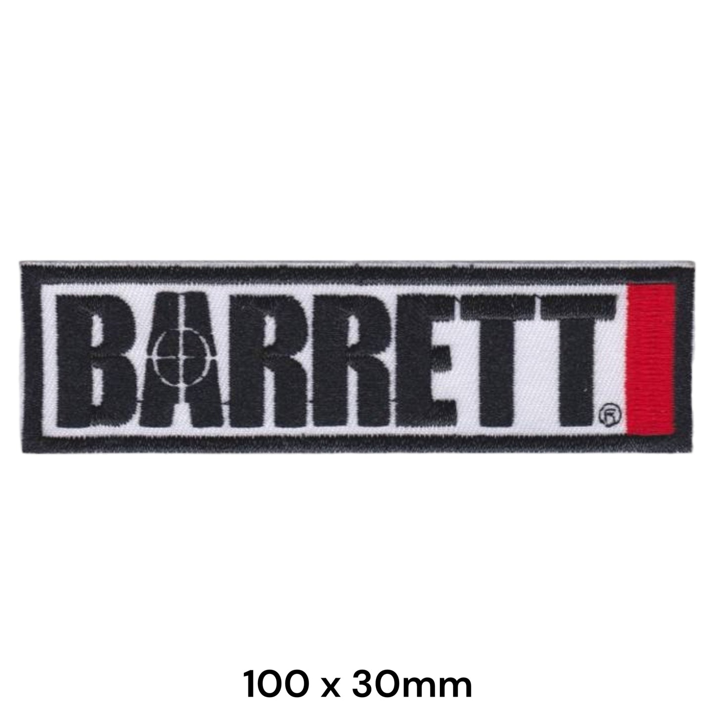 Barrett Firearms Logo Embroidered Patch 100x30mm white black red