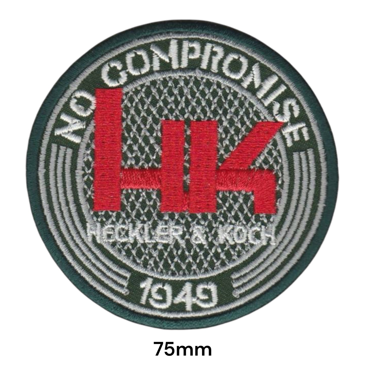 Heckler & Koch HK No Compromise 1949 Embroidered Patch 75mm round dark green red silver
