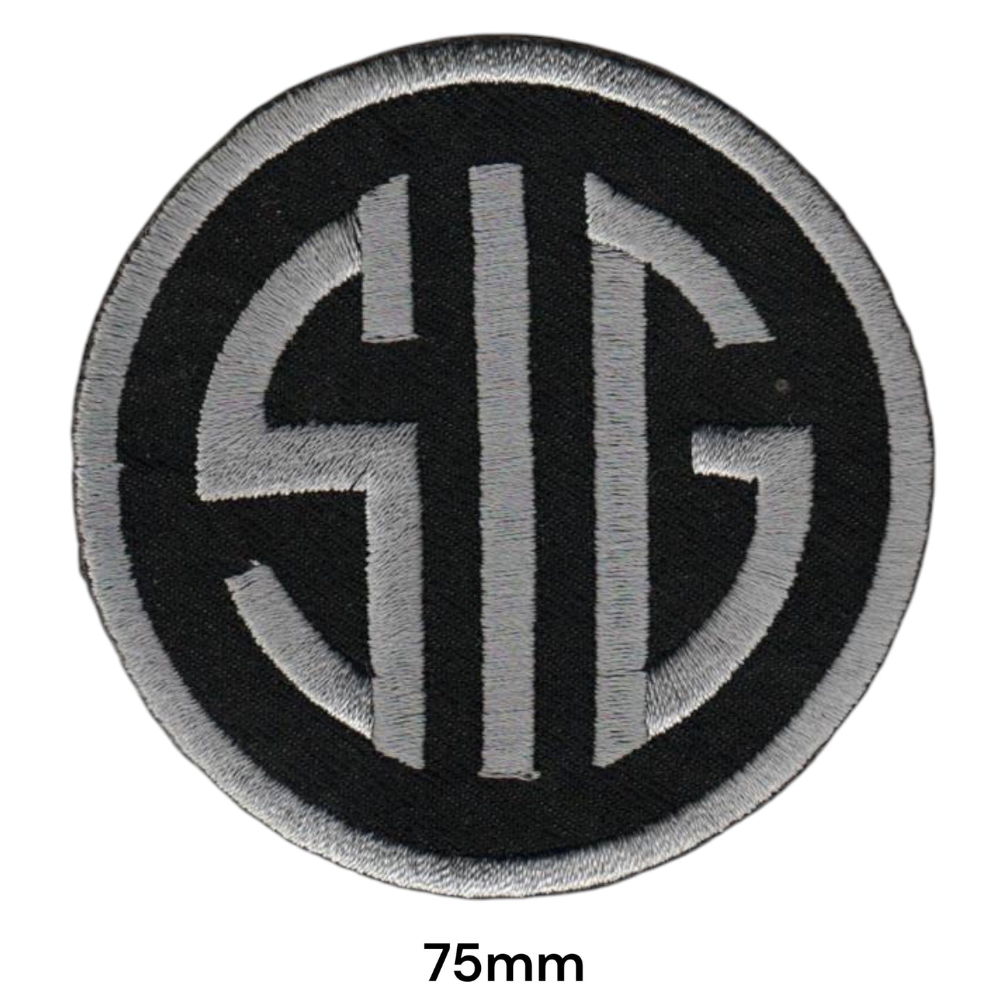 SIG Sauer Logo Embroidered Patch 75mm round black silver grey