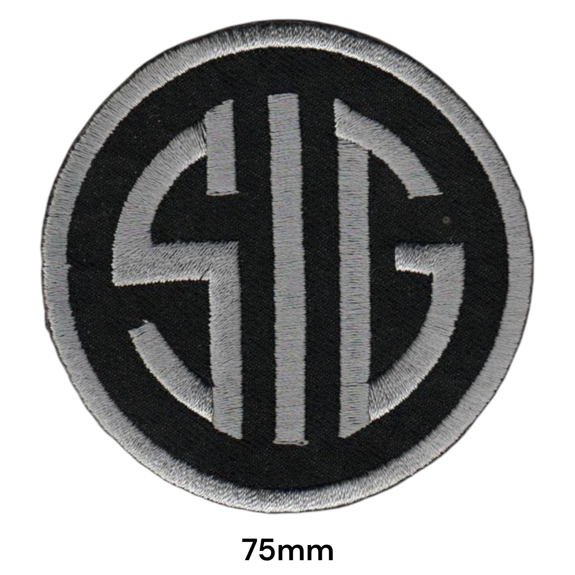 SIG Sauer Logo Embroidered Patch 75mm round black silver grey