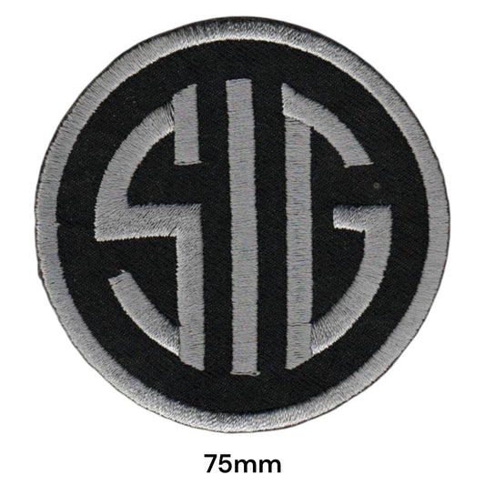 SIG Sauer Logo Embroidered Patch 75mm round black silver grey