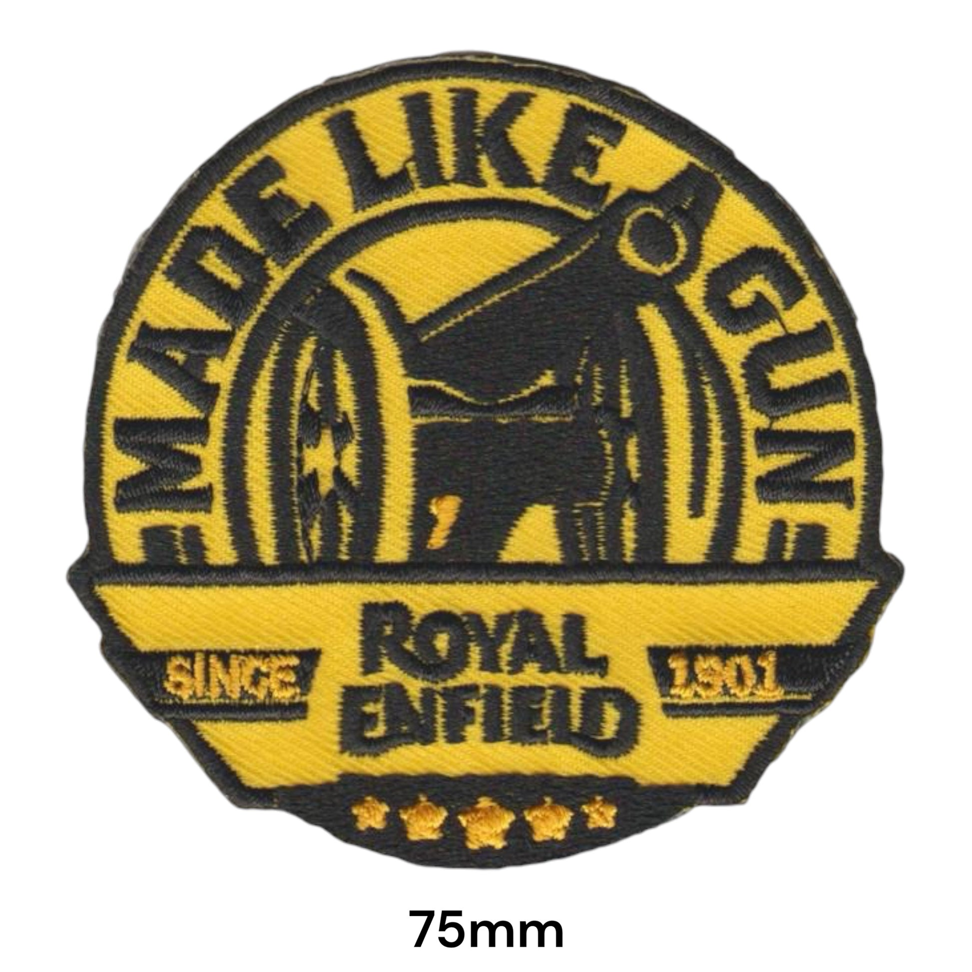 Royal Enfield Made Like A Gun Embroidered Patch 75mm yellow black