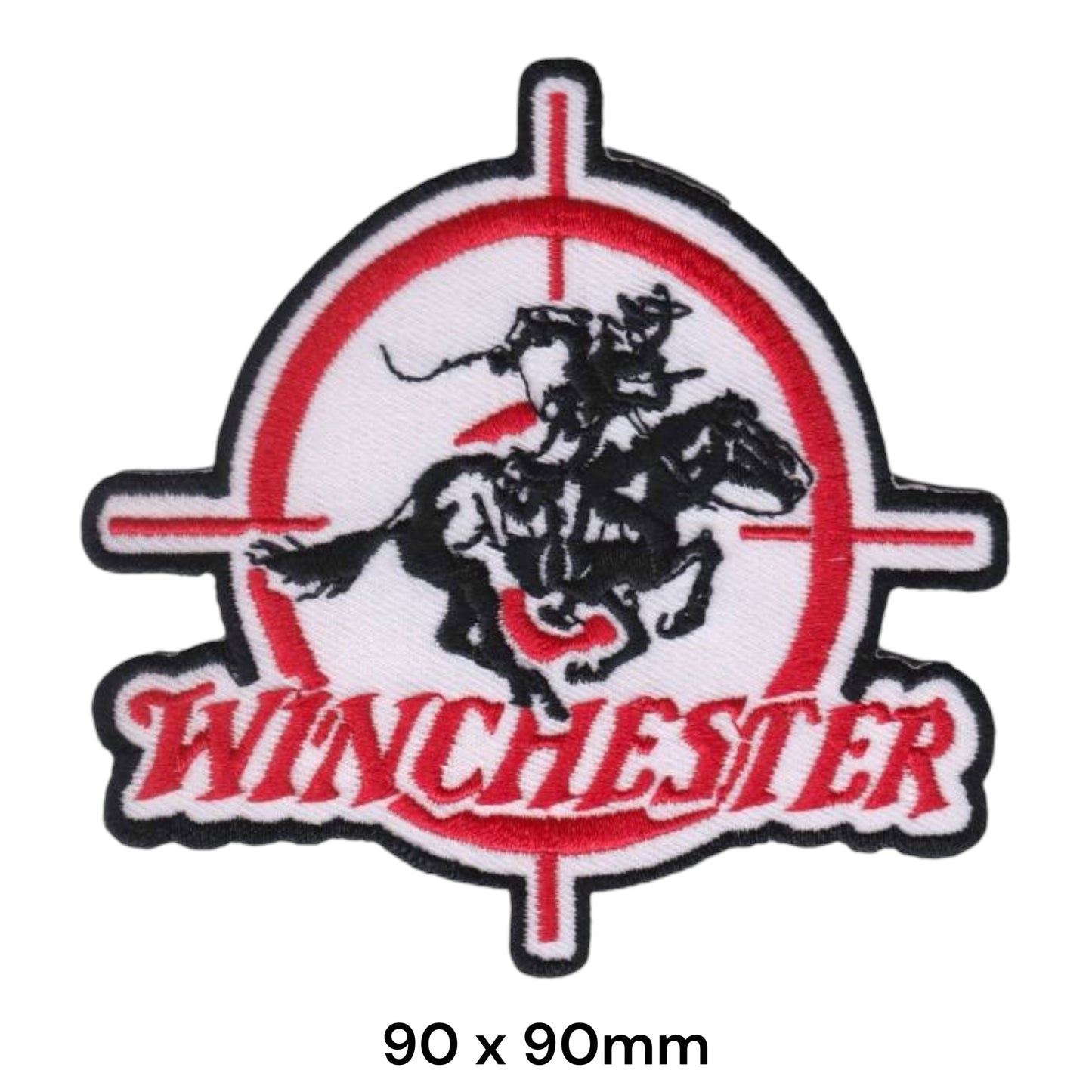 Winchester Crosshair Cowboy Embroidered Patch 90x90mm white red black