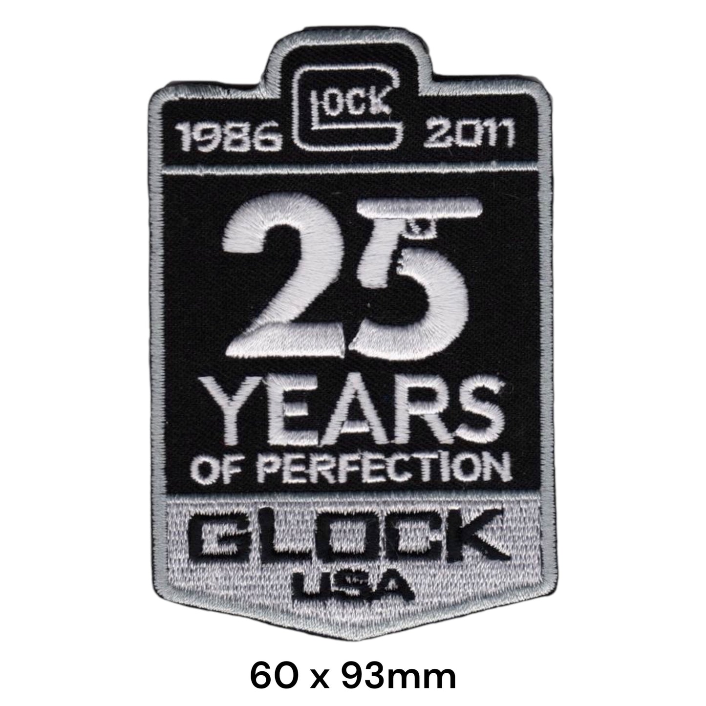 Glock USA 25 Years of Perfection 1986-2011 Embroidered Patch 60x93mm black silver