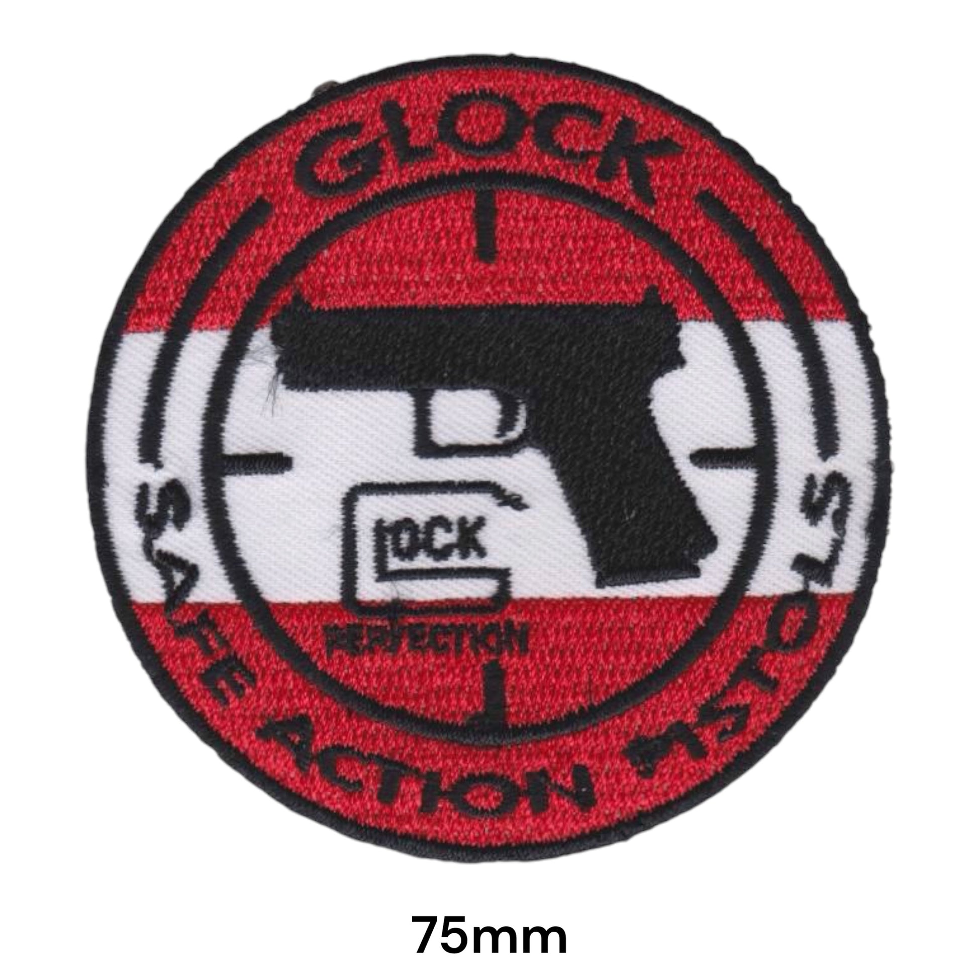 Glock Safe Action Pistols Perfection Round Embroidered Patch 75mm red white black