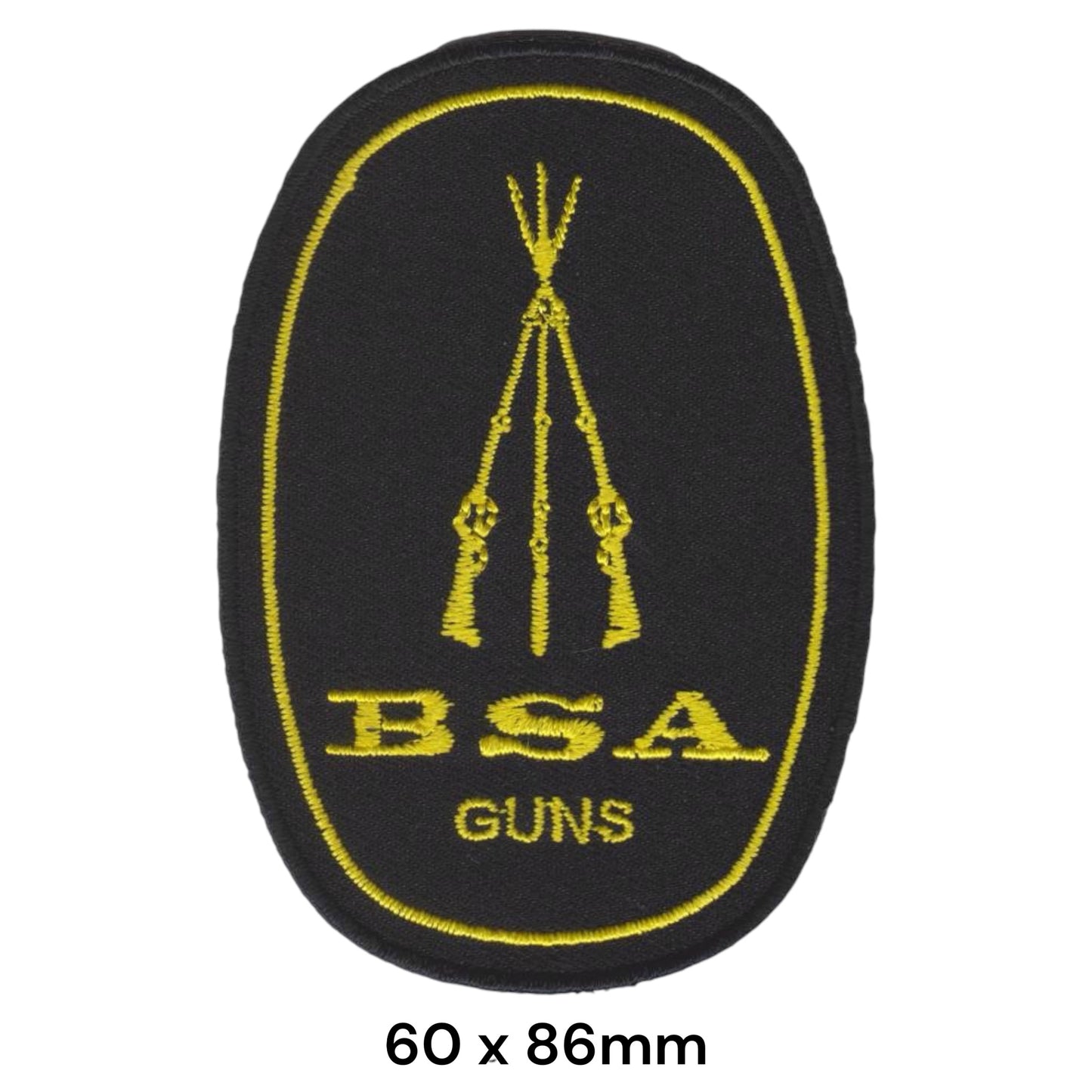 BSA Guns Stacked Rifles Oval Embroidered Patch 60x86mm black gold
