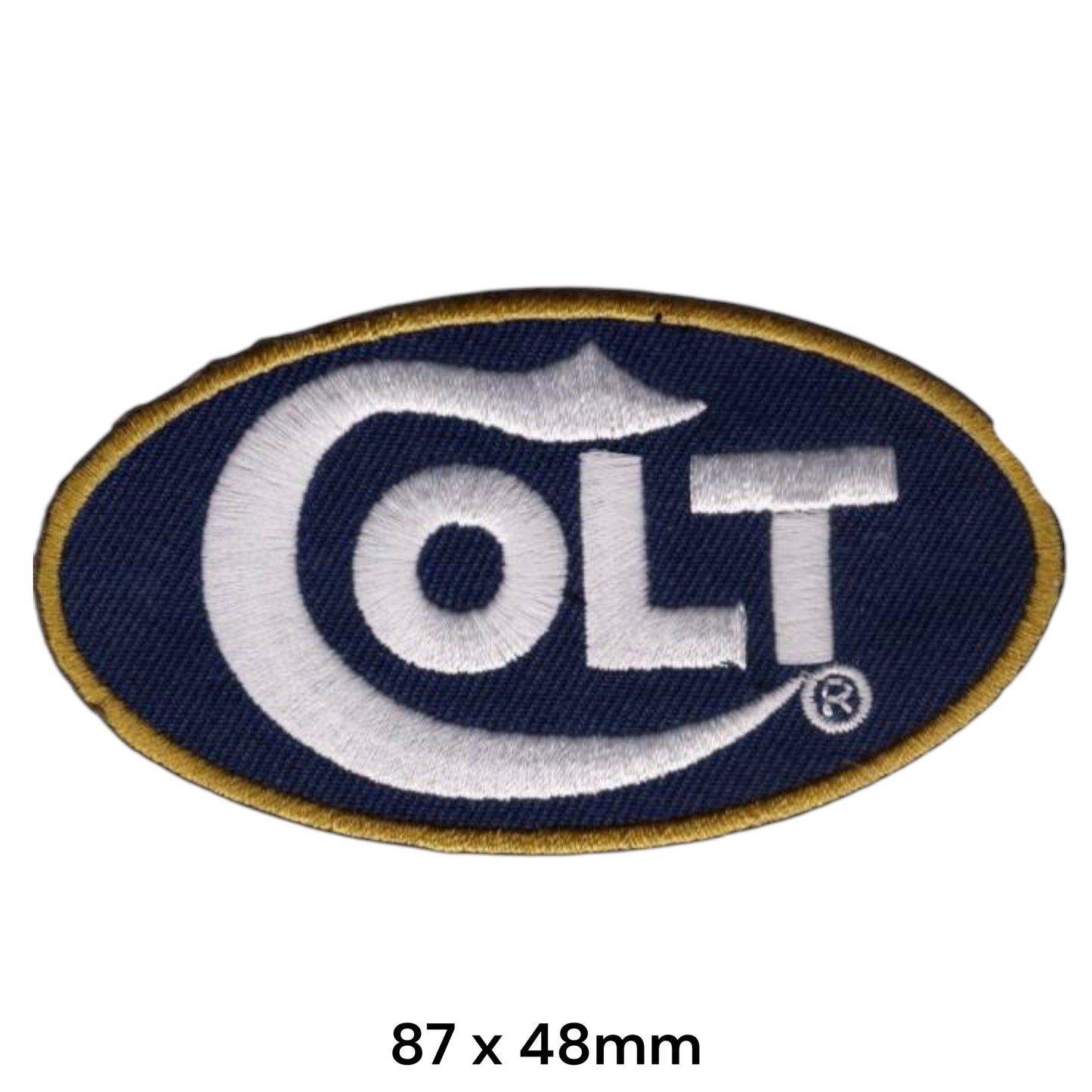 Colt Firearms Oval Logo Embroidered Patch 87x48mm navy blue white gold