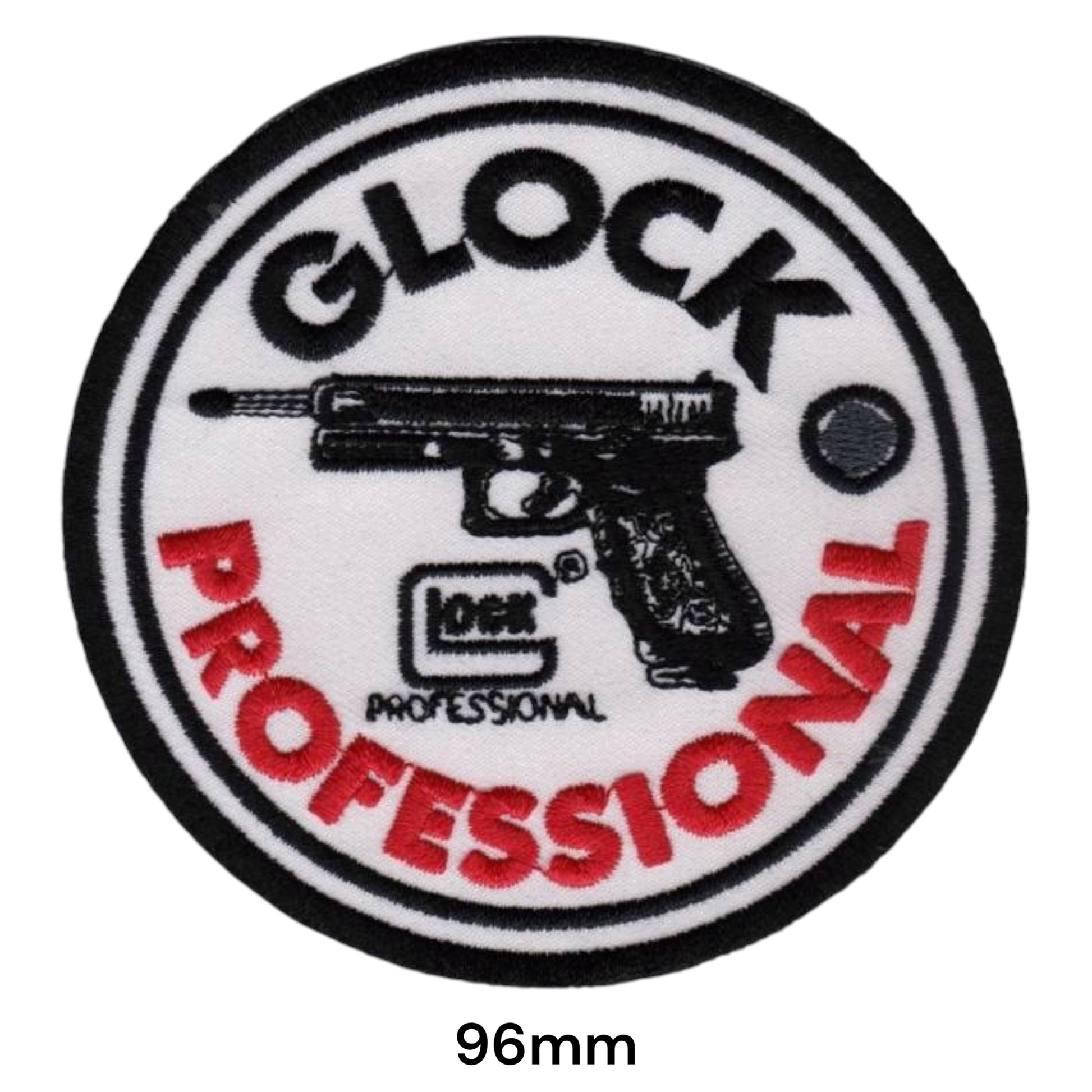 Glock Professional Large Round Embroidered Patch 96mm white black red