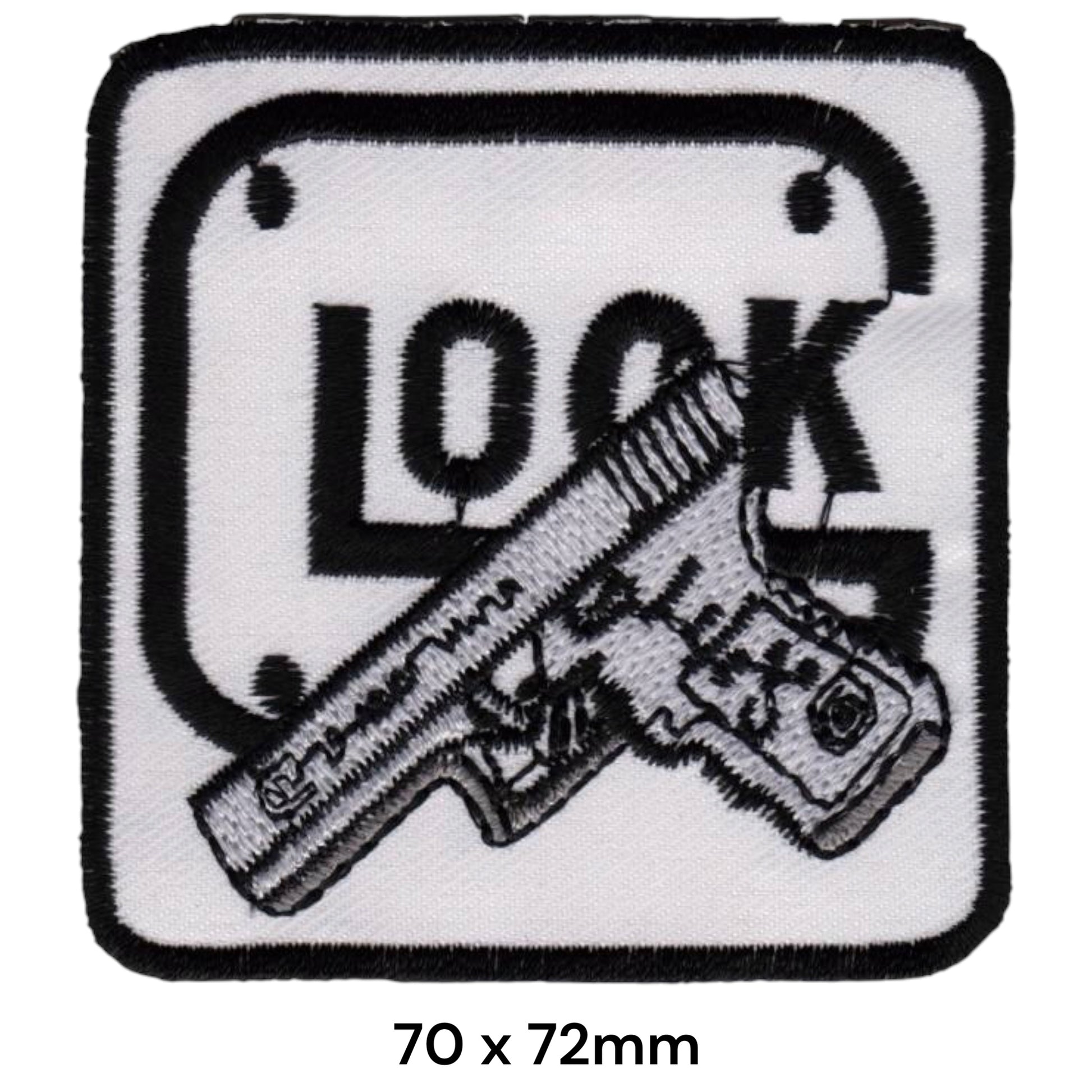 Glock Pistol Square Embroidered Patch 70x72mm white black grey
