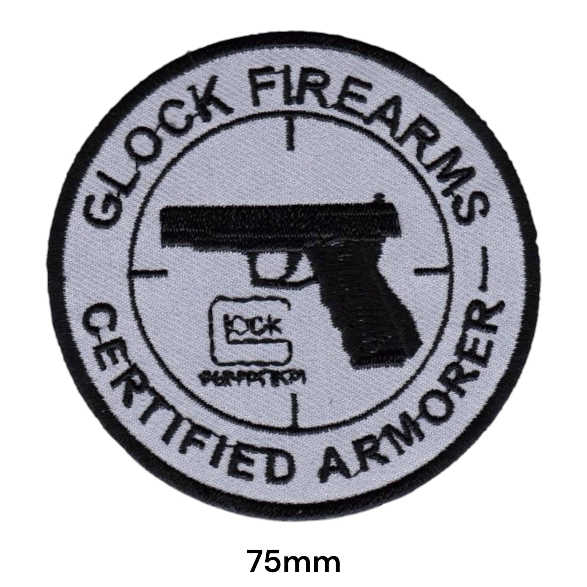 Glock Firearms Certified Armorer Round Embroidered Patch 75mm grey black