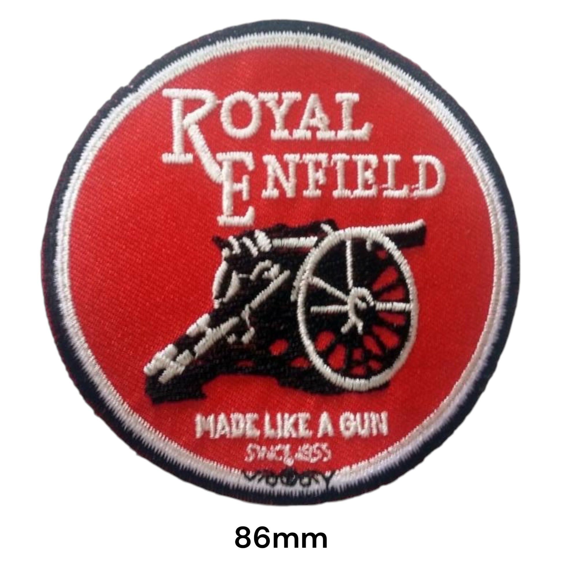 Royal Enfield Cannon Made Like A Gun Since 1855 Round Embroidered Patch 86mm red black white