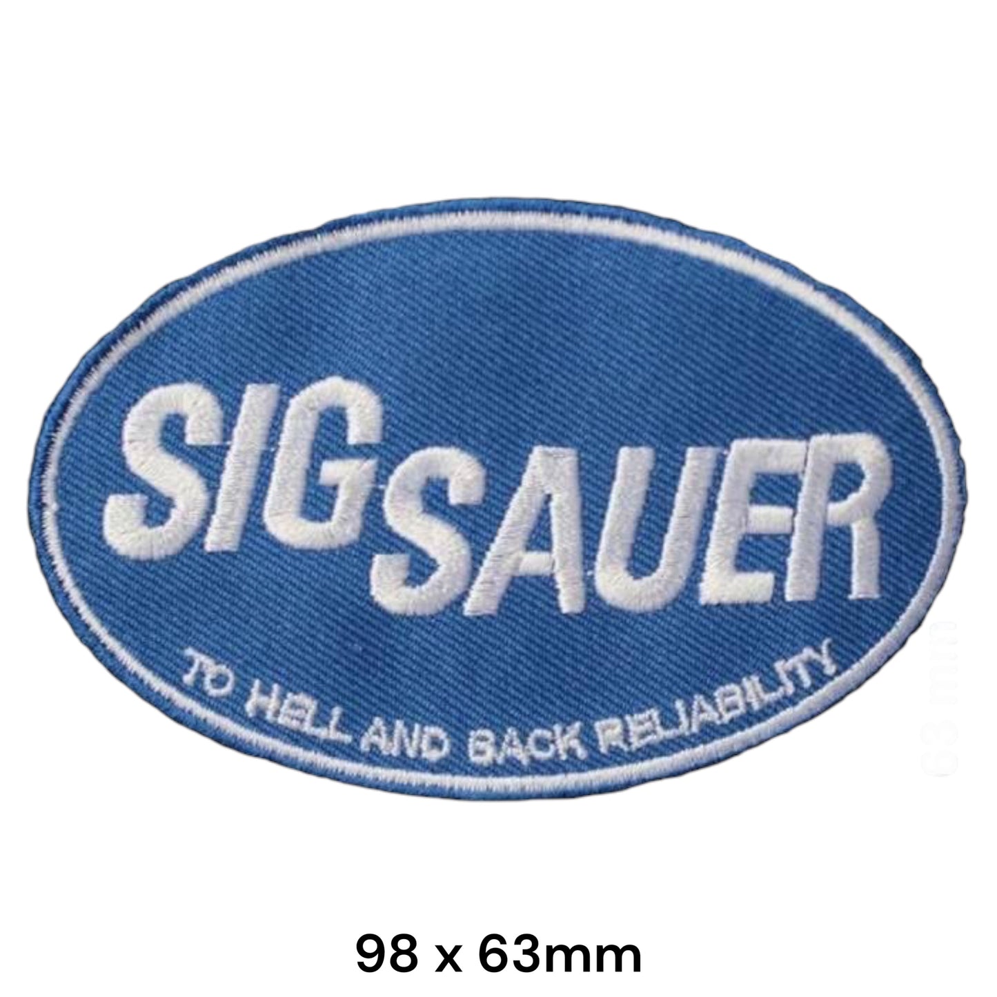 Sig Sauer To Hell and Back Reliability Oval Embroidered Patch 98x63mm blue white