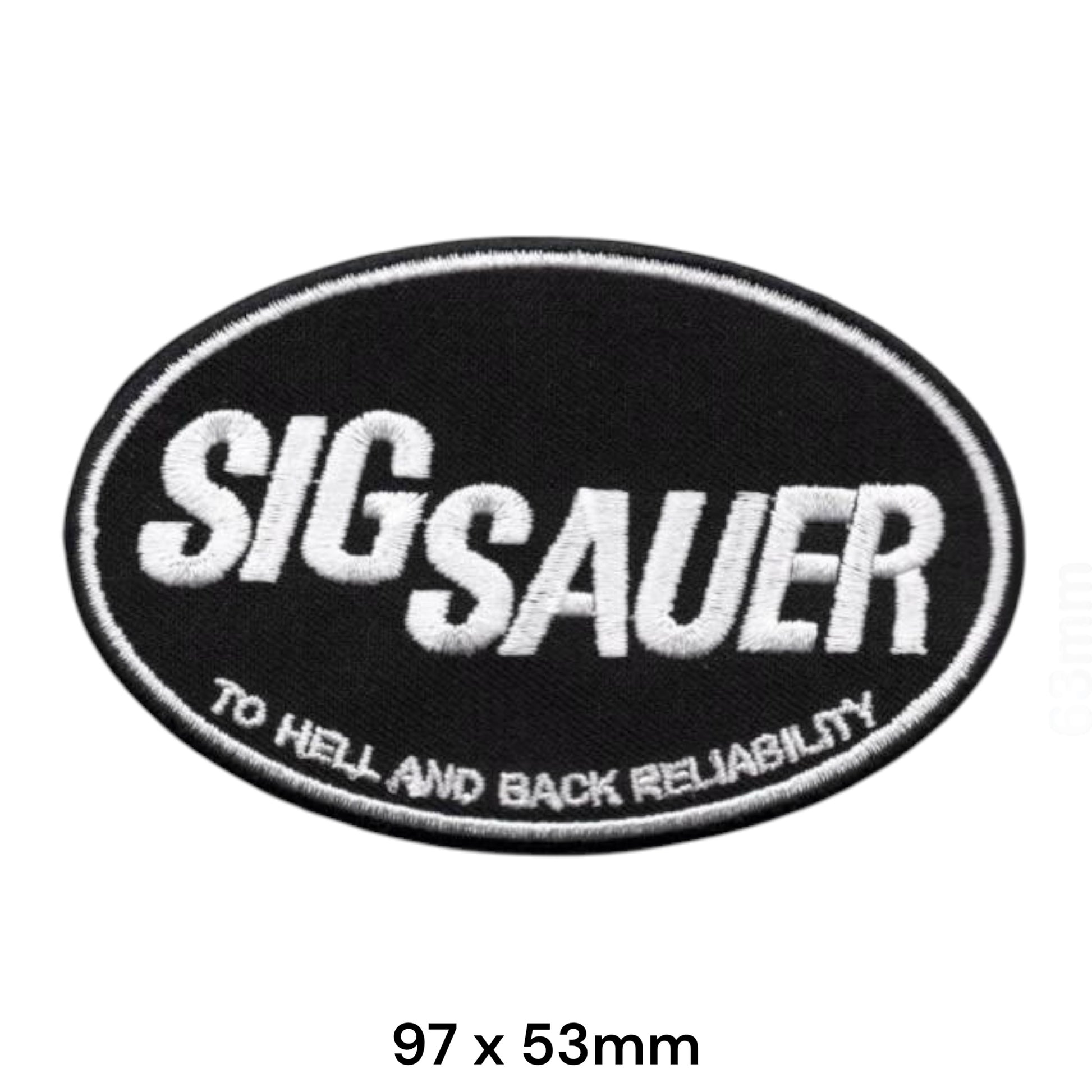 Sig Sauer To Hell and Back Reliability Black Oval Embroidered Patch 97x53mm black white