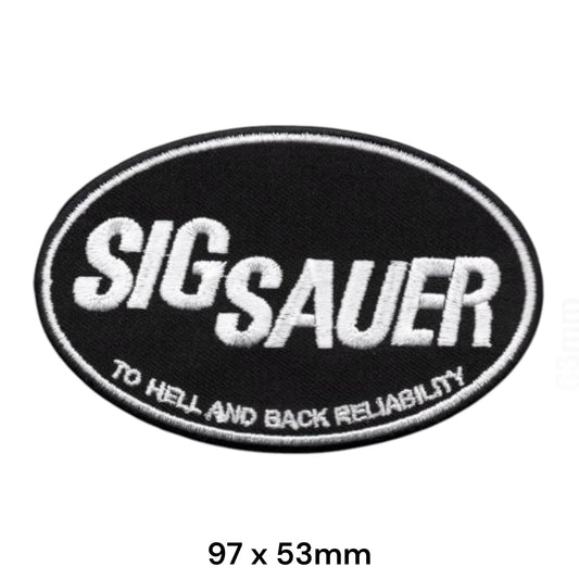 Sig Sauer To Hell and Back Reliability Black Oval Embroidered Patch 97x53mm black white