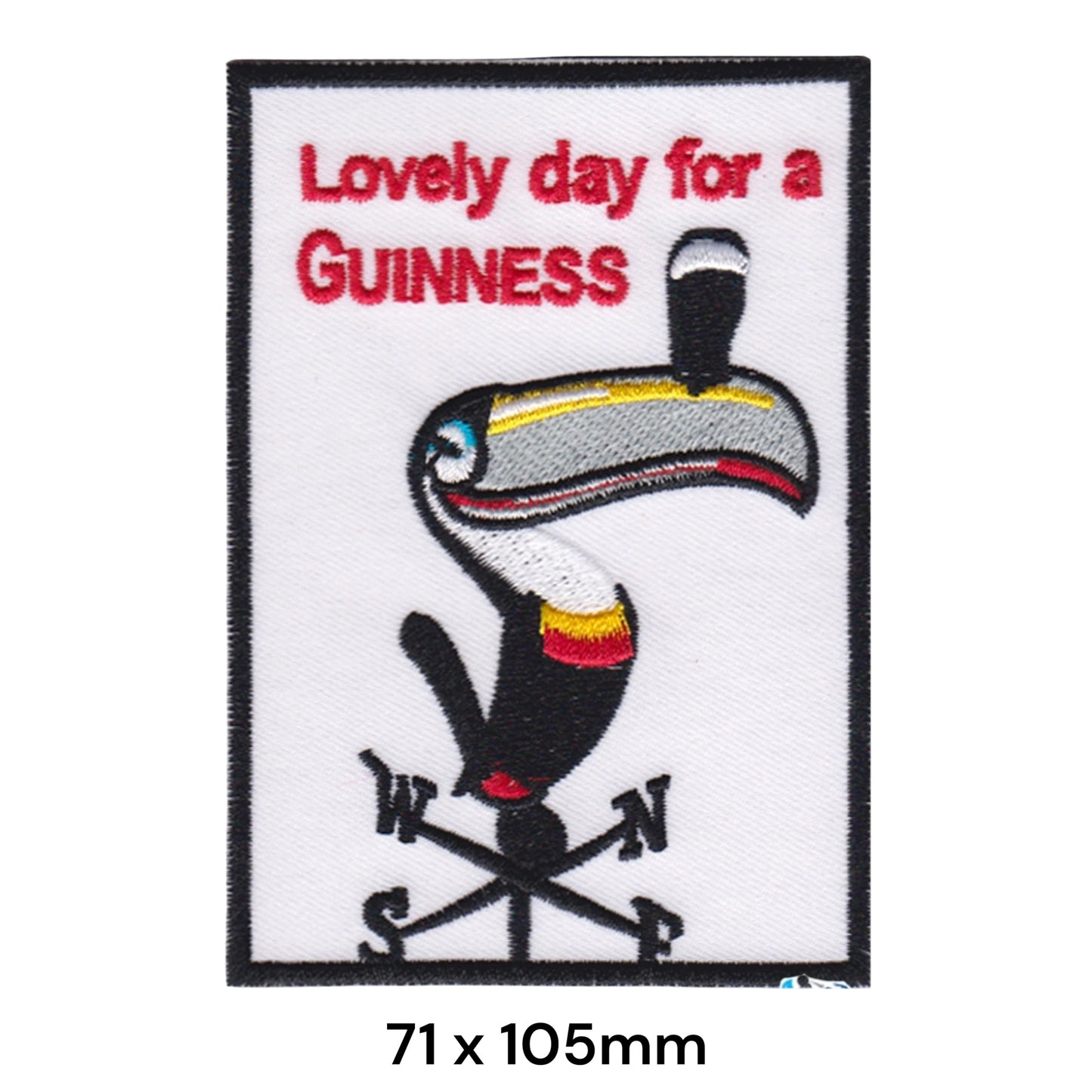 Guinness Lovely Day For A Guinness Toucan Embroidered Patch 71x105mm white black red