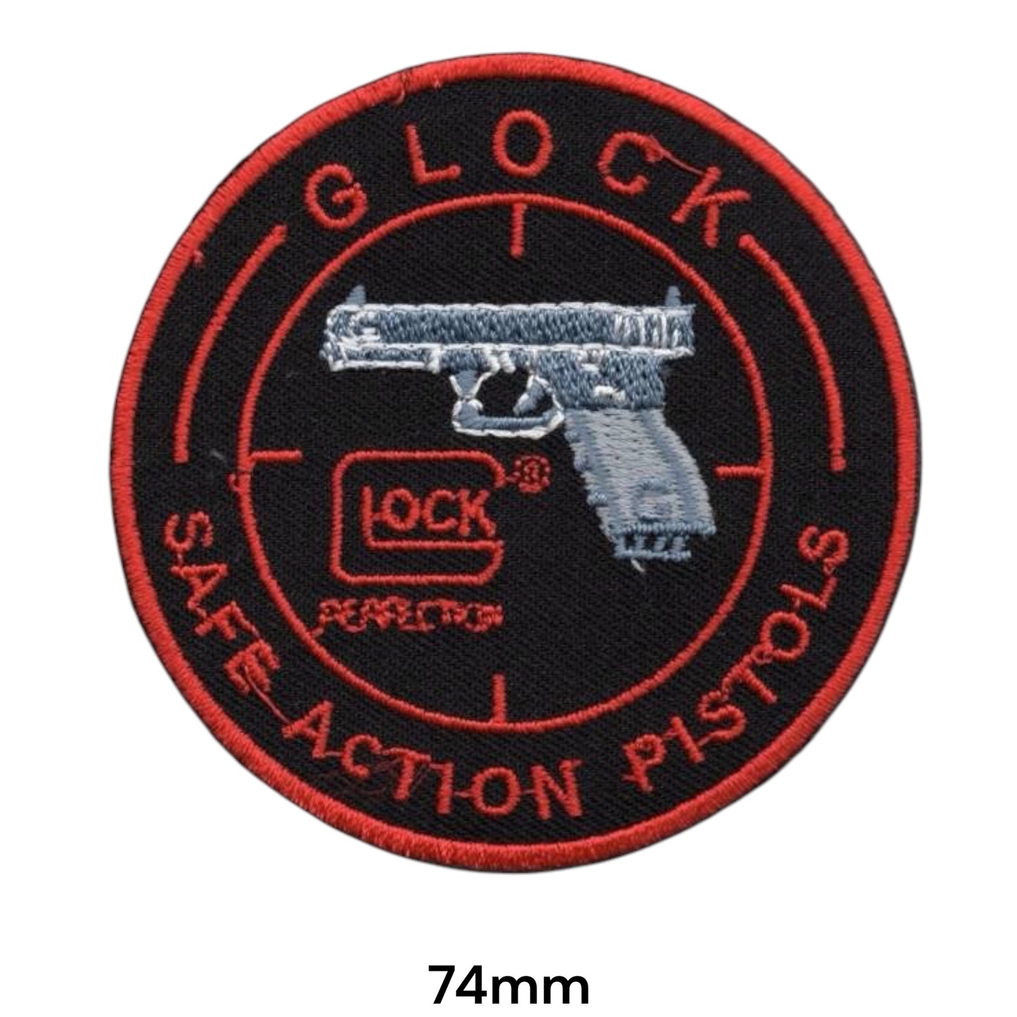 Glock Safe Action Pistols Perfection Black Round Embroidered Patch 74mm black red grey