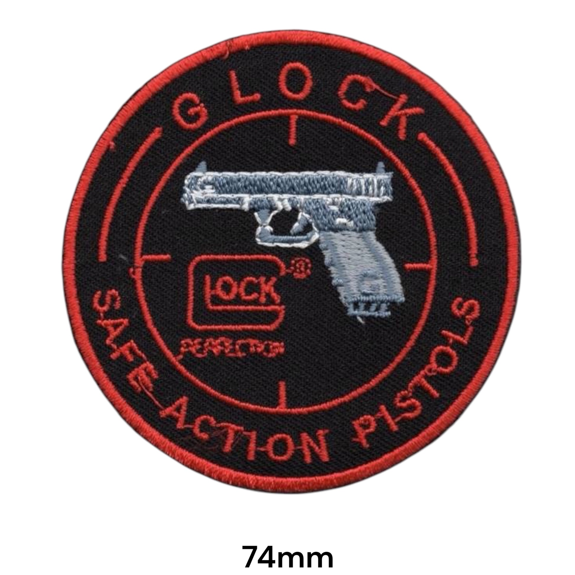 Glock Safe Action Pistols Perfection Black Round Embroidered Patch 74mm black red grey