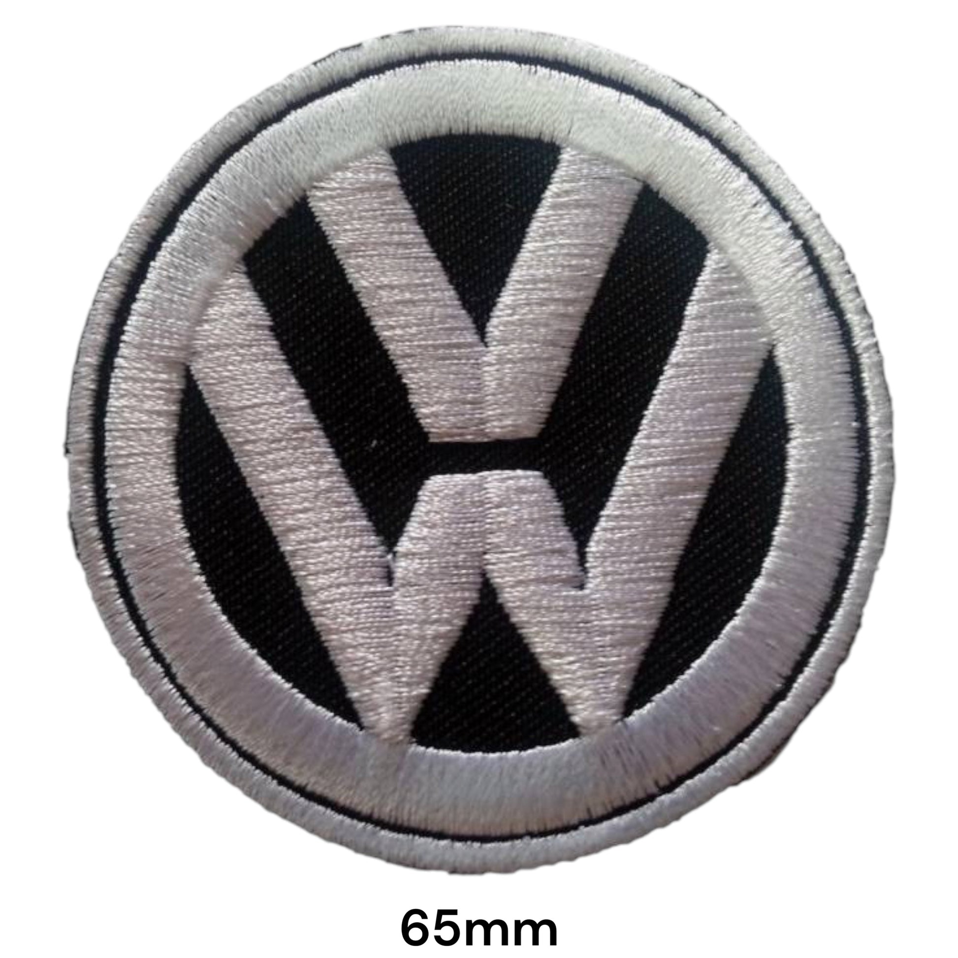Volkswagen VW Logo Round Embroidered Patch 65mm silver black