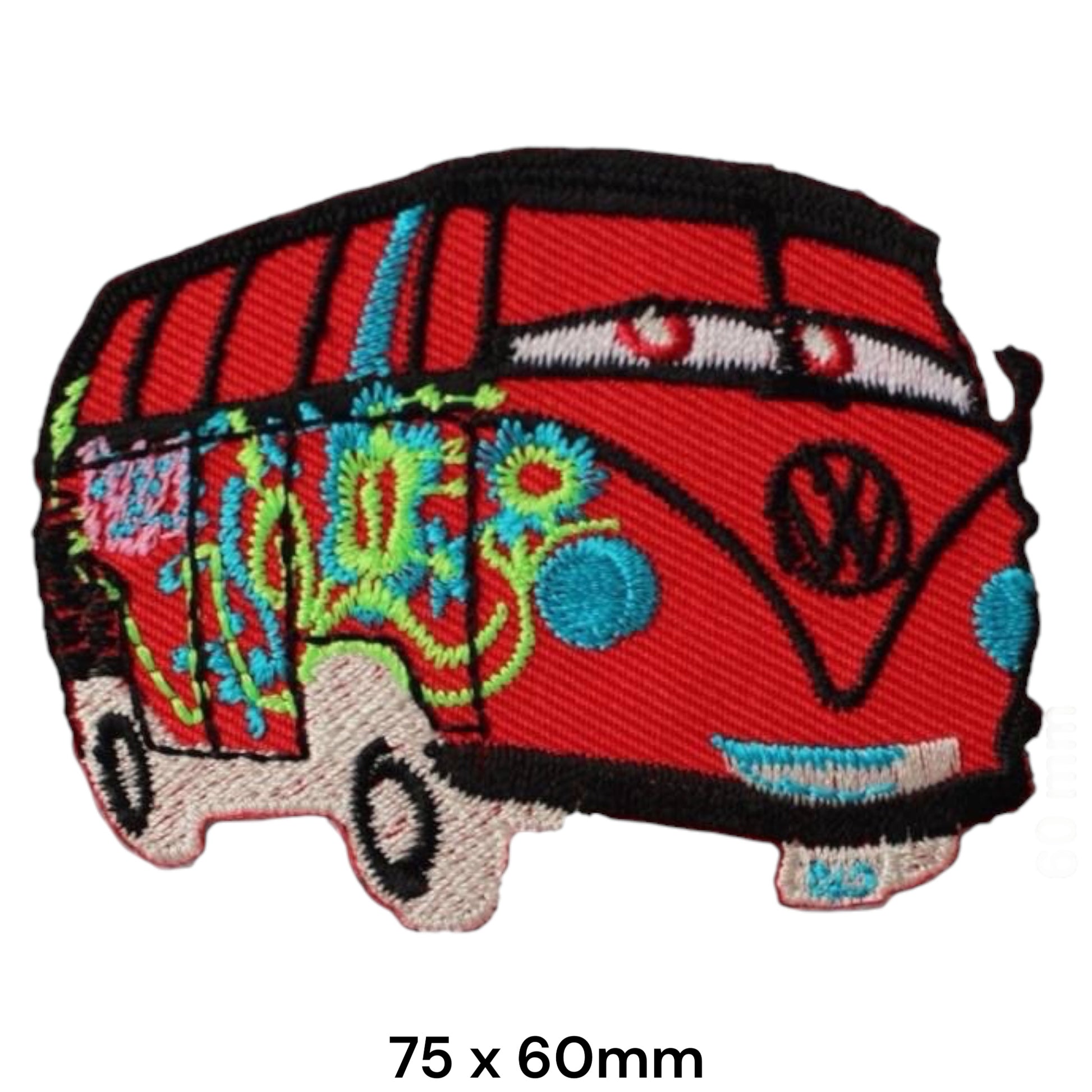 Volkswagen VW T1 Bulli Campervan Graffiti Embroidered Patch 75x60mm red turquoise neon green