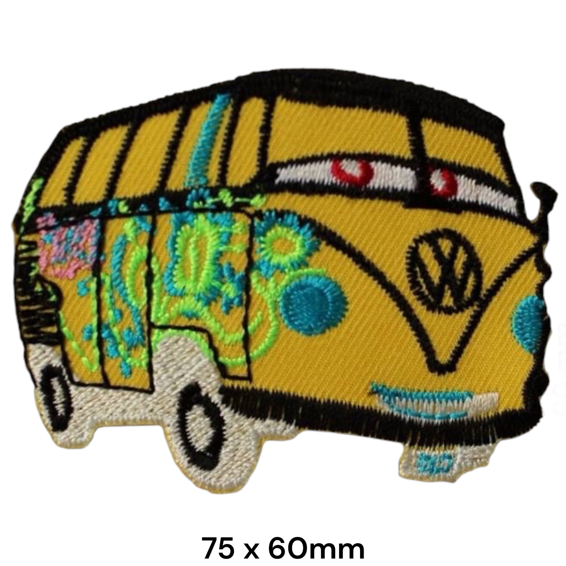 Volkswagen VW T1 Bulli Campervan Graffiti Yellow Embroidered Patch 75x60mm yellow turquoise neon green