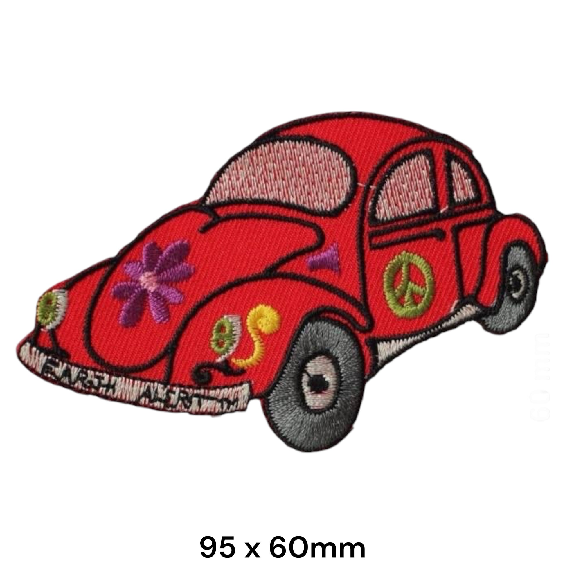 Volkswagen VW Beetle Hippie Flower Peace Embroidered Patch 95x60mm red purple green yellow