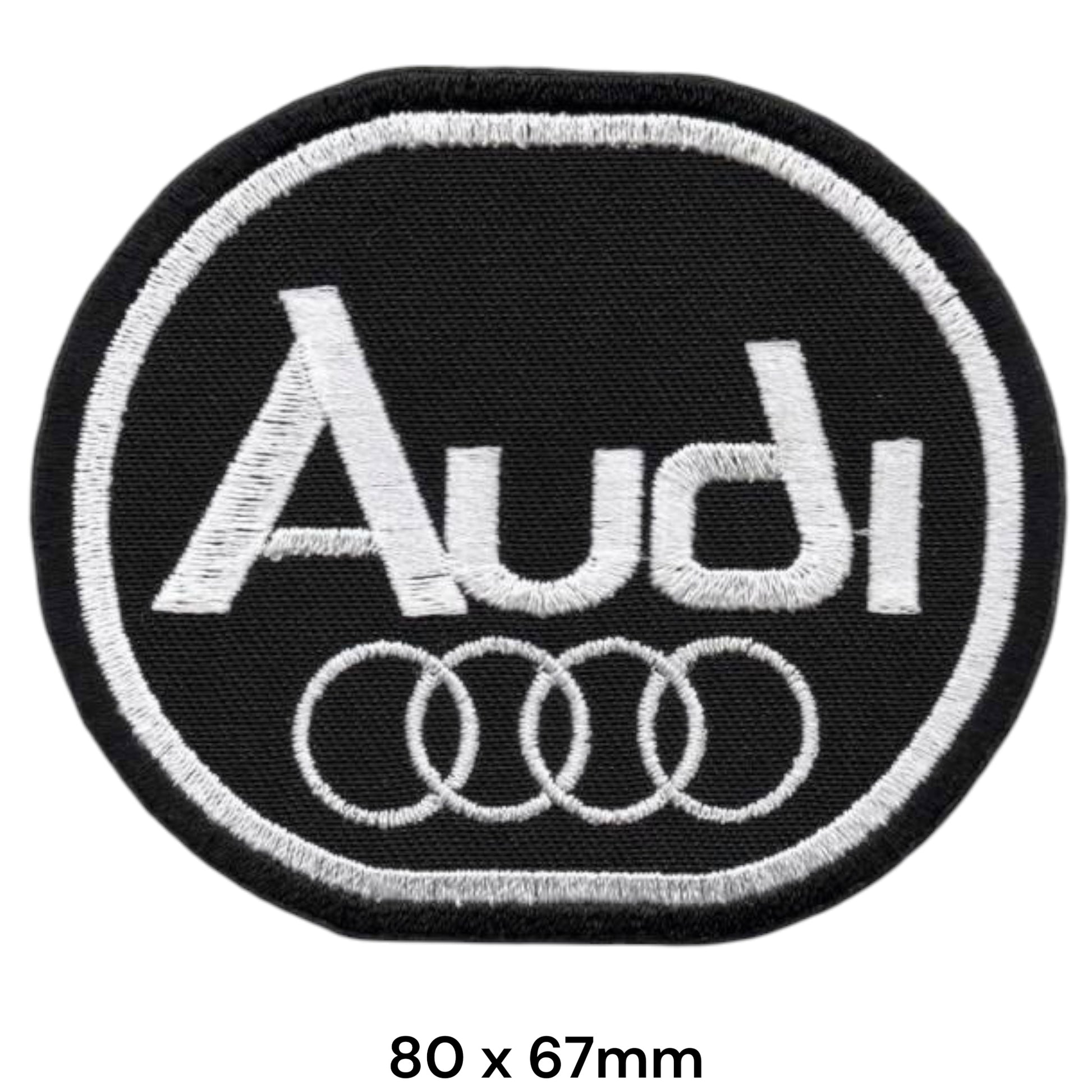 Audi Four Rings Logo Round Embroidered Patch 80x67mm black silver
