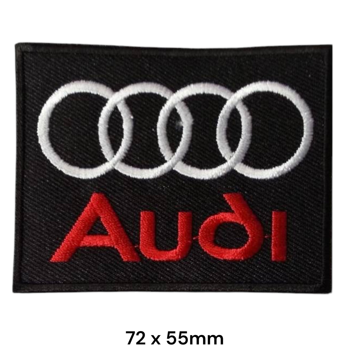 Audi Four Rings Rectangular Embroidered Patch 72x55mm black white red