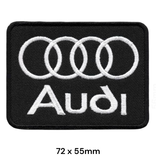 Audi Four Rings Rectangular Embroidered Patch 72x55mm black white