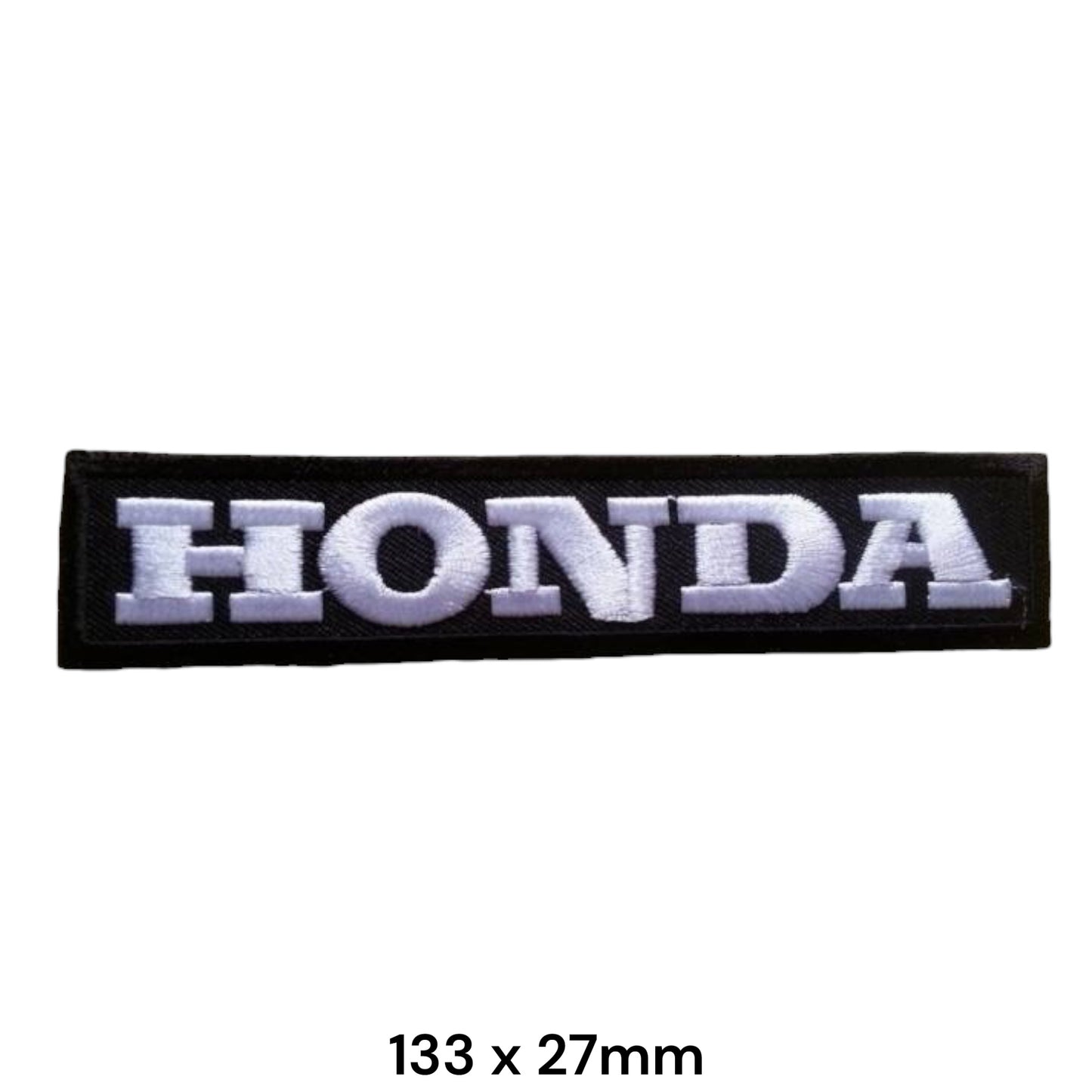 Honda Logo Embroidered Patch 133x27mm – Black & White Wordmark