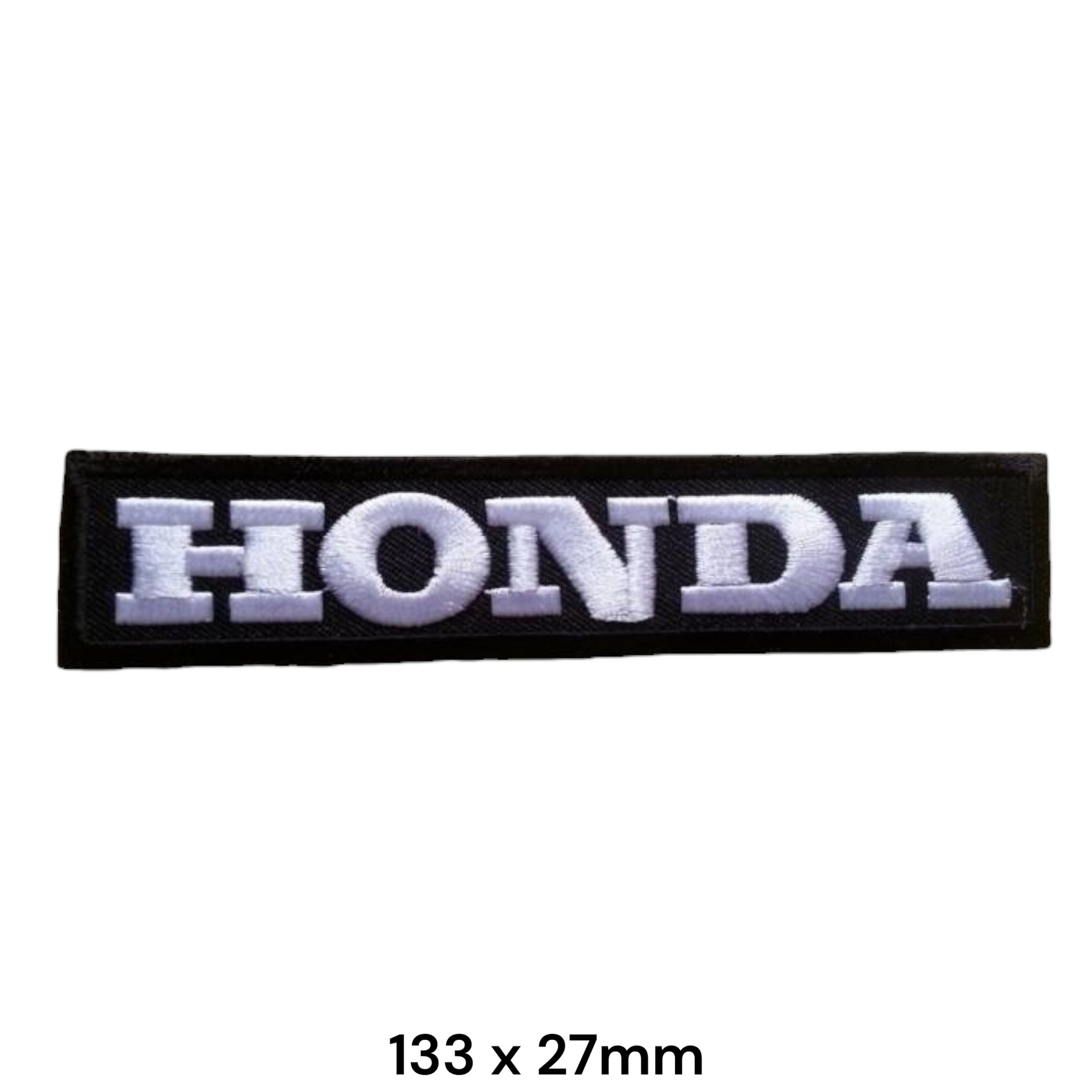 Honda Logo Embroidered Patch 133x27mm – Black & White Wordmark
