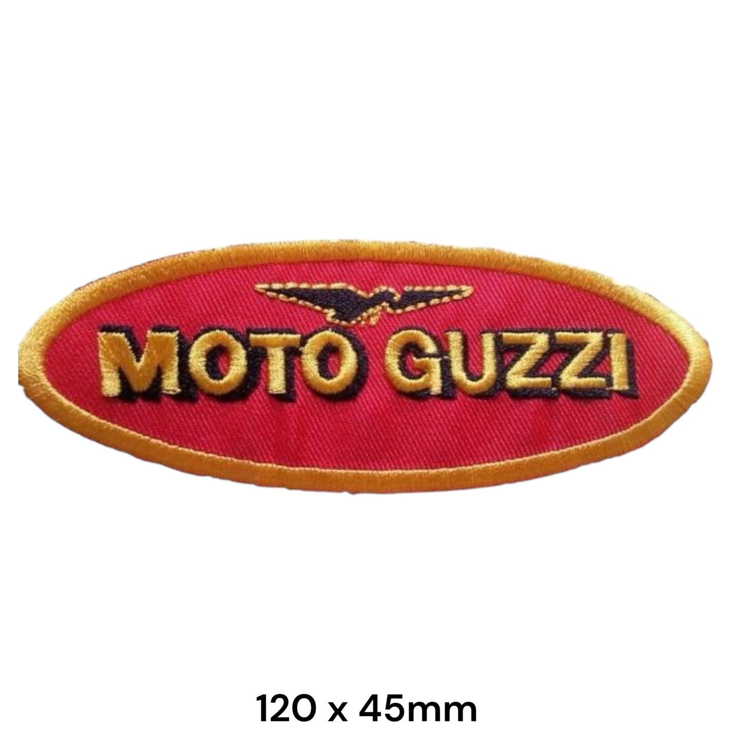 Moto Guzzi Oval Embroidered Patch 120x45mm – Red, Gold & Black